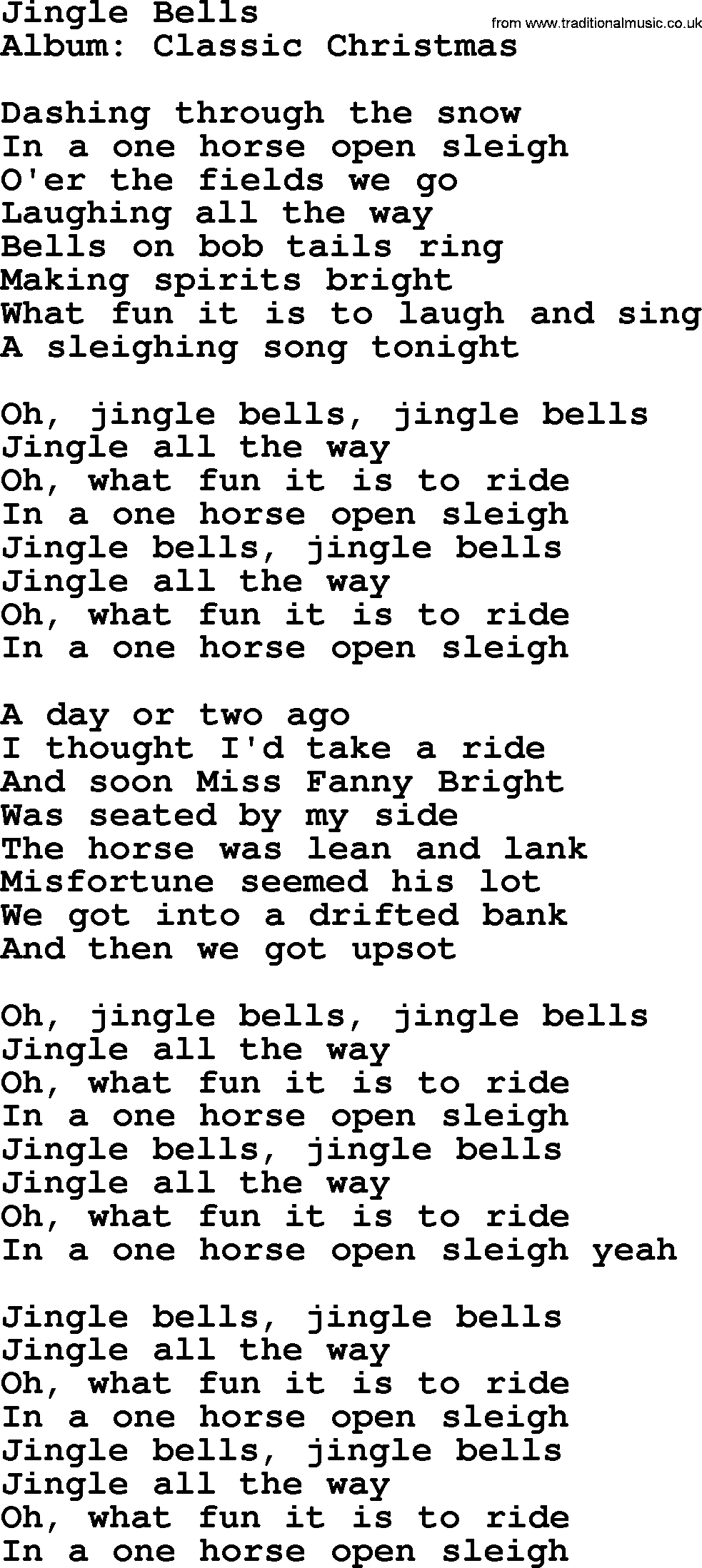 George Strait song: Jingle Bells, lyrics