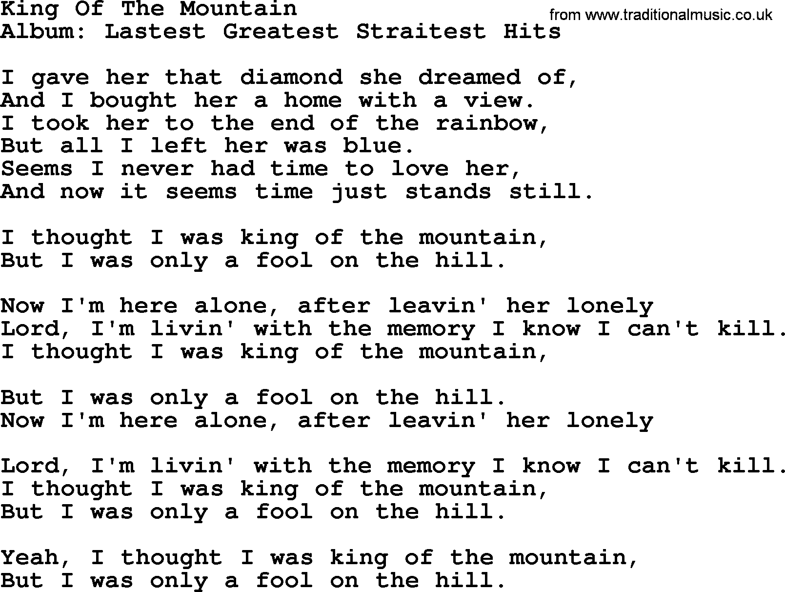 George Strait song: King Of The Mountain, lyrics