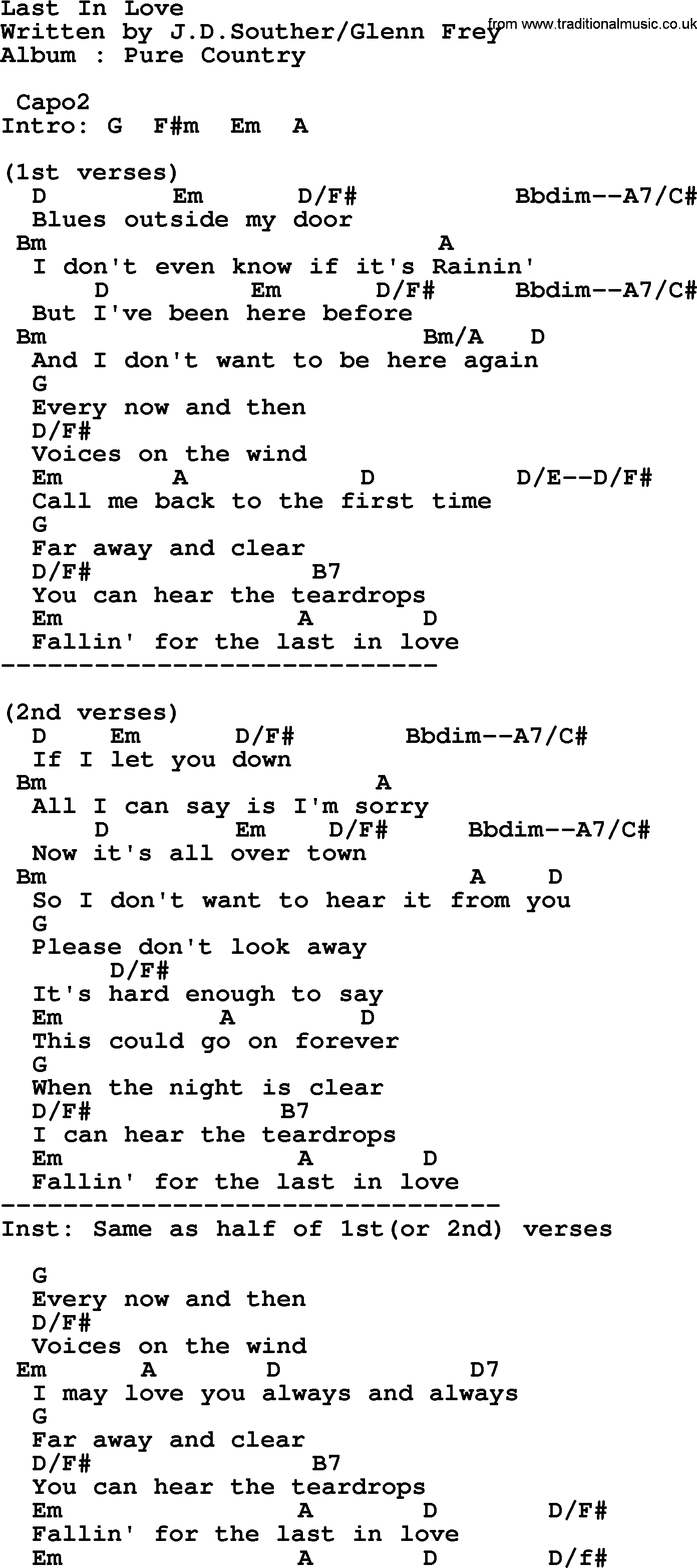 George Strait song: Last In Love, lyrics and chords