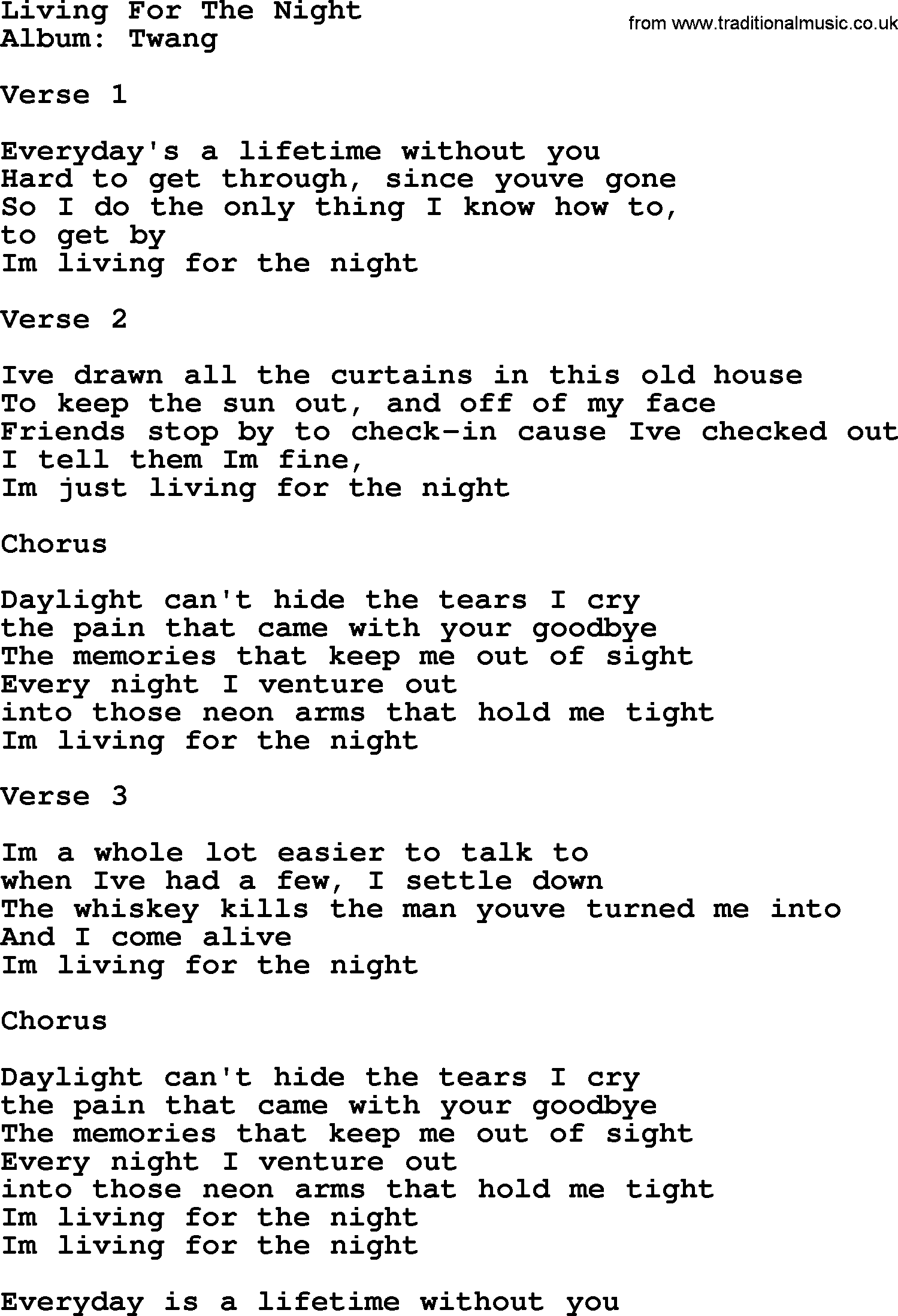 George Strait song: Living For The Night, lyrics