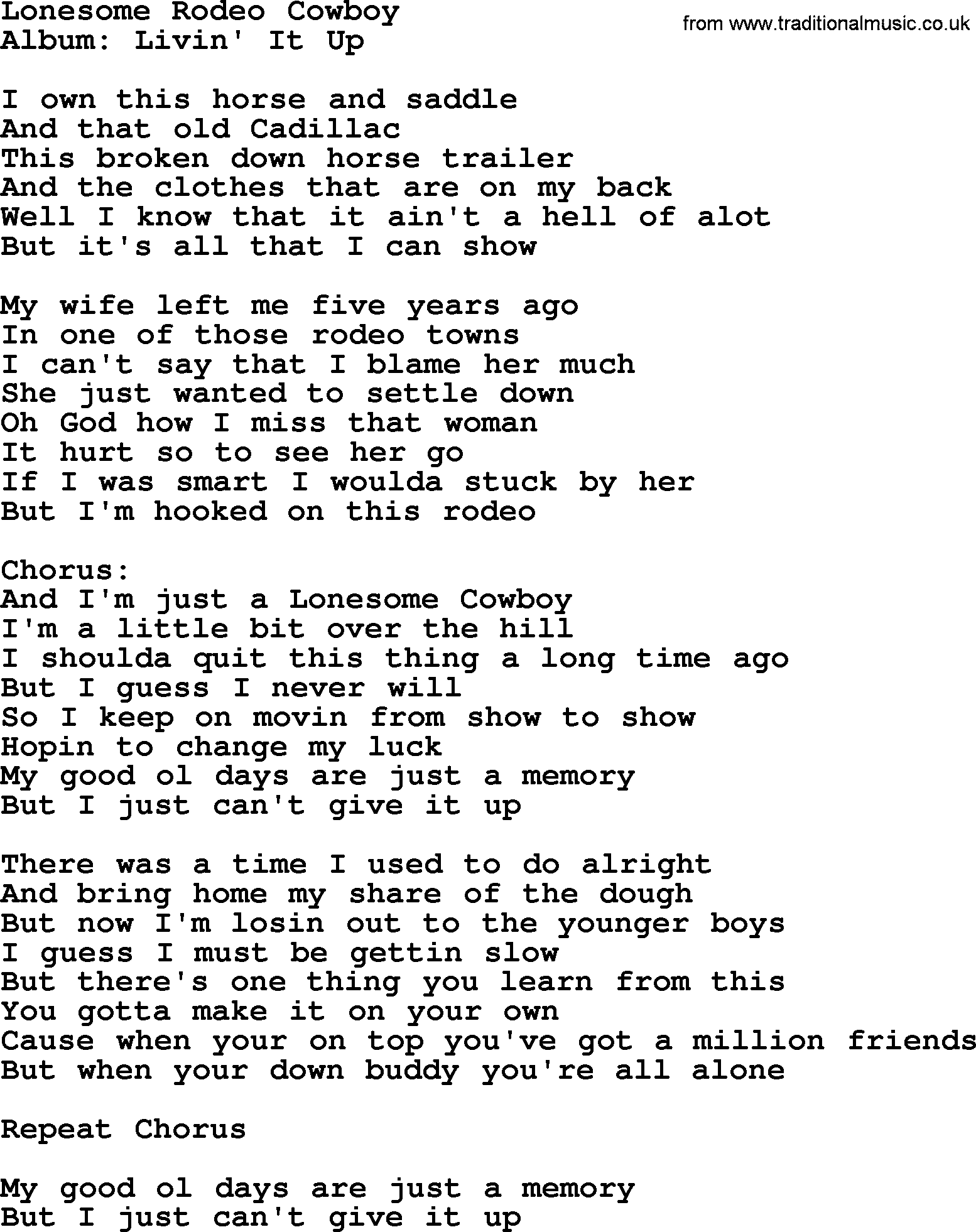 George Strait song: Lonesome Rodeo Cowboy, lyrics