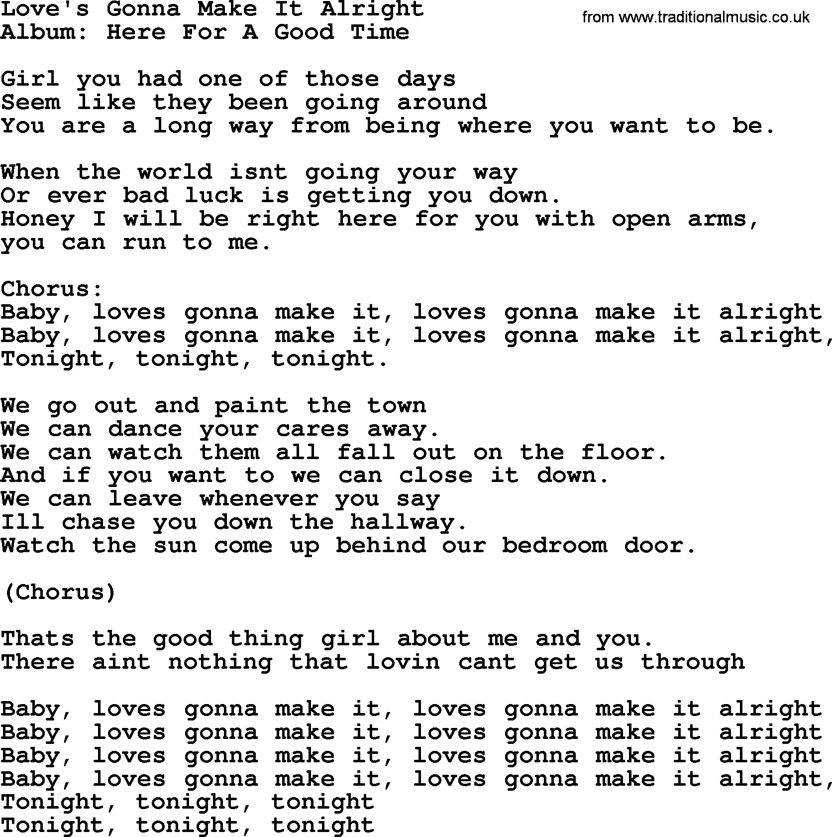 George Strait song: Love's Gonna Make It Alright, lyrics
