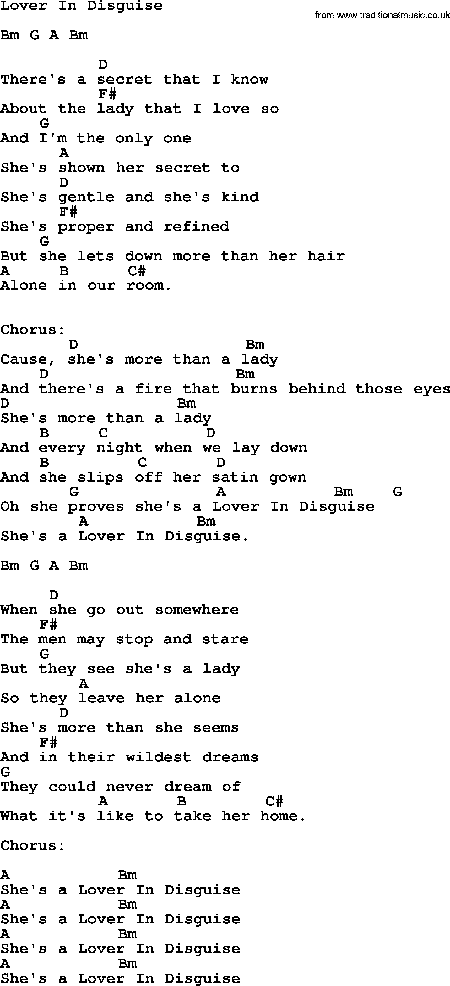 George Strait song: Lover In Disguise, lyrics and chords