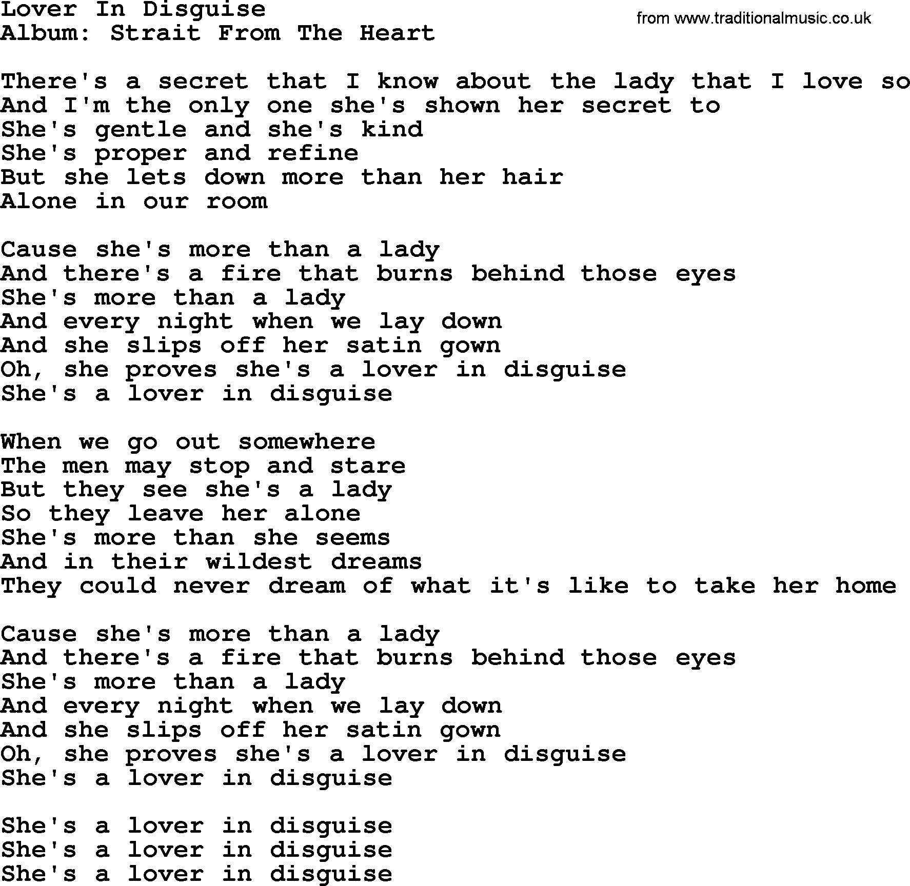 George Strait song: Lover In Disguise, lyrics