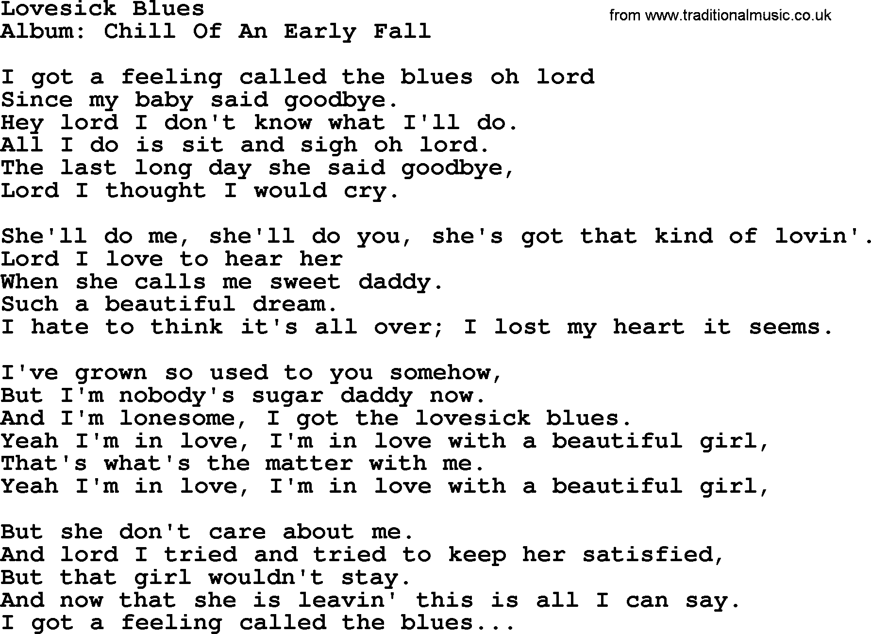 George Strait song: Lovesick Blues, lyrics