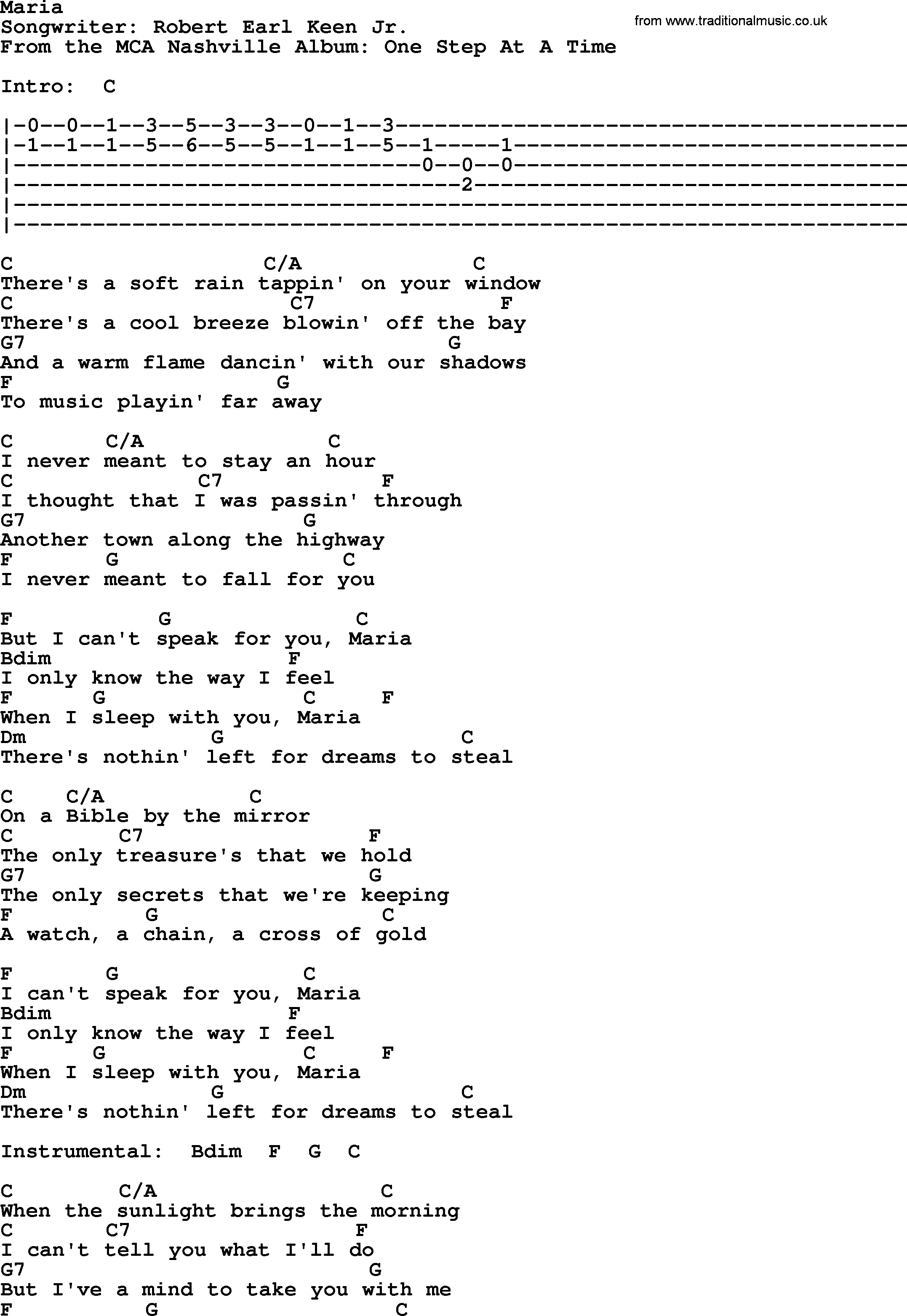 George Strait song: Maria, lyrics and chords
