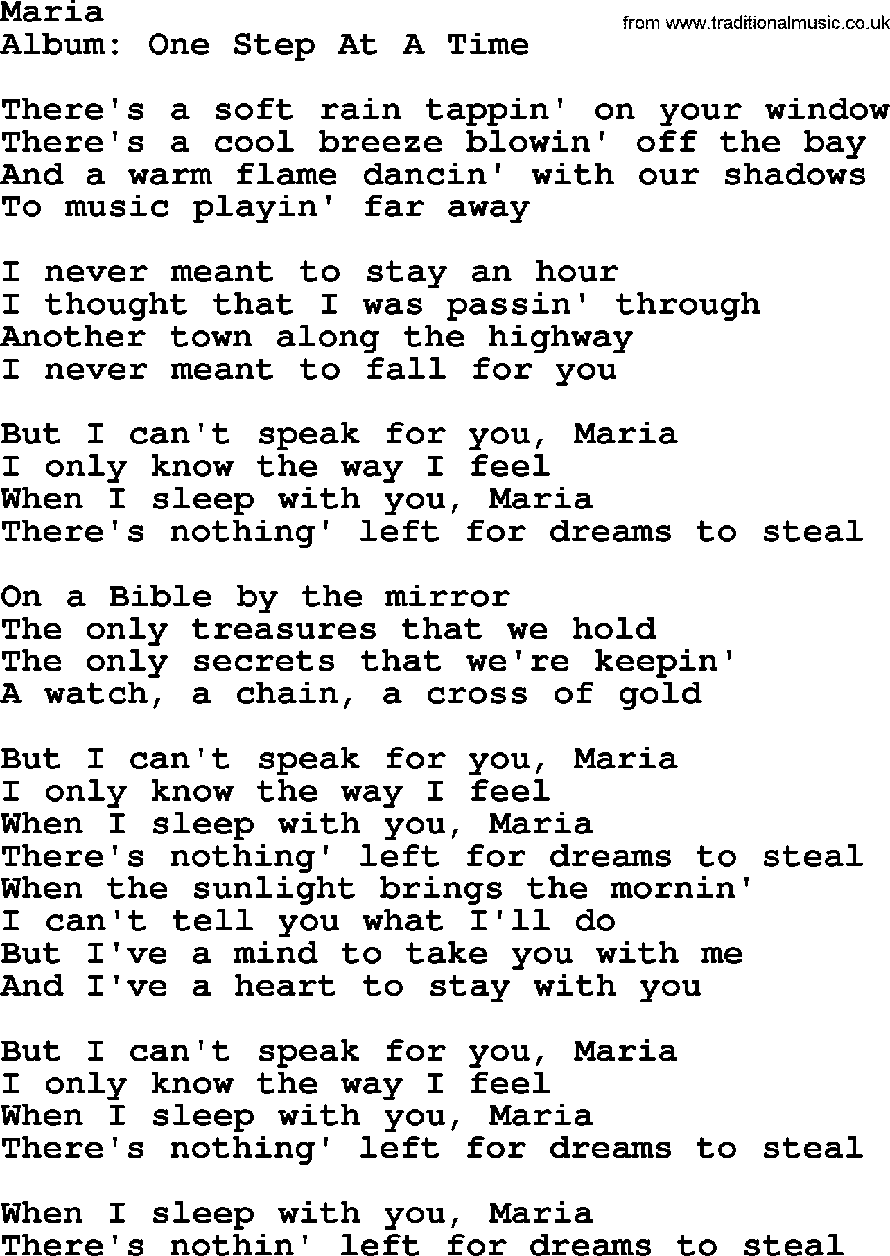 George Strait song: Maria, lyrics