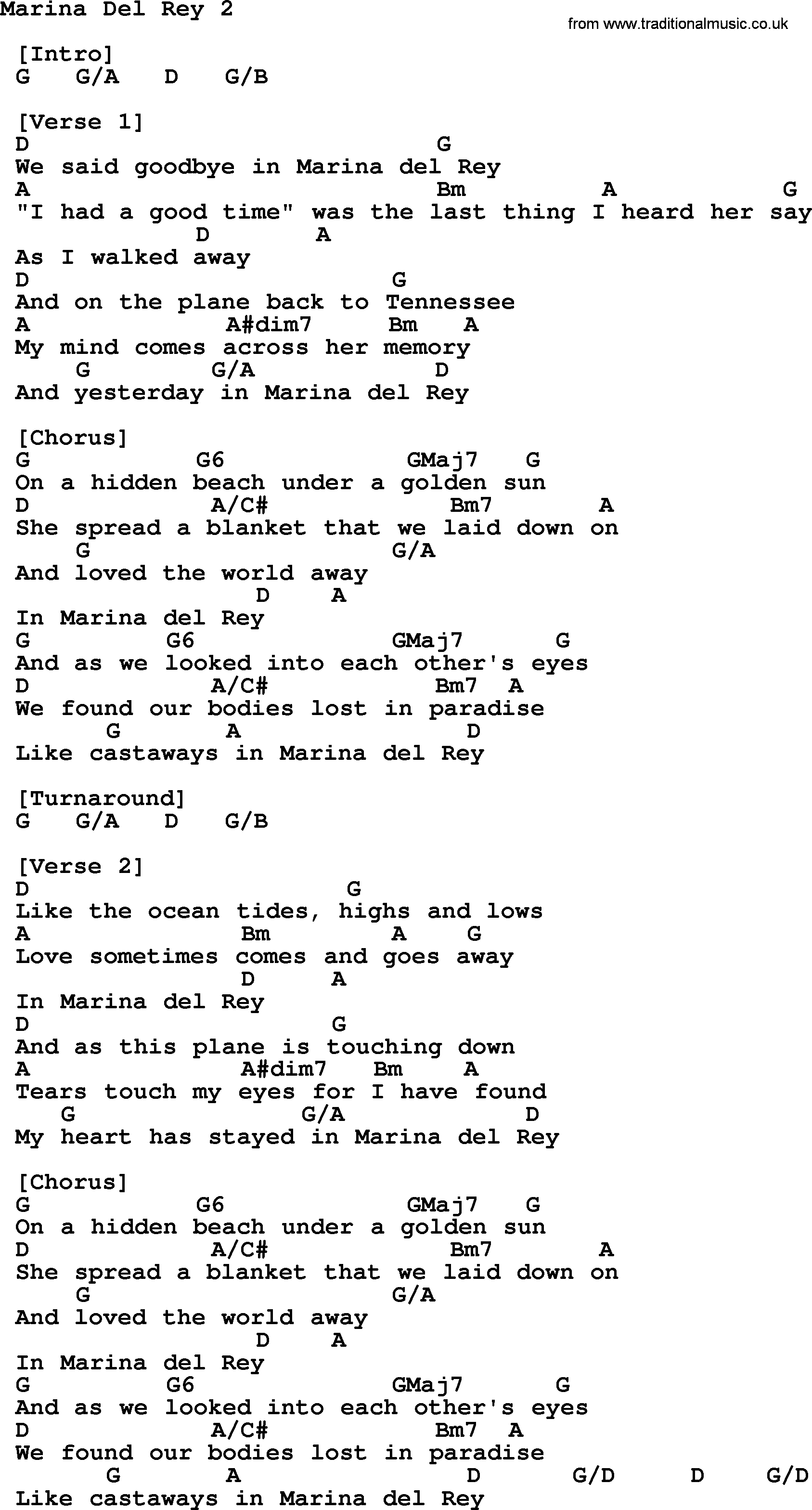 George Strait song: Marina Del Rey 2, lyrics and chords