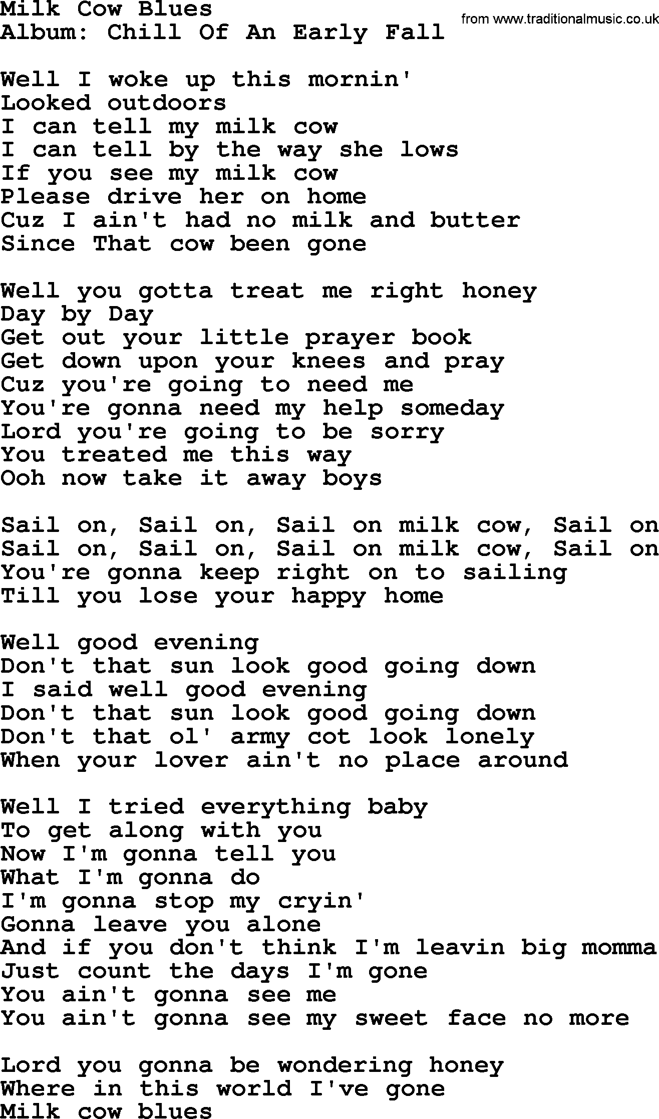George Strait song: Milk Cow Blues, lyrics