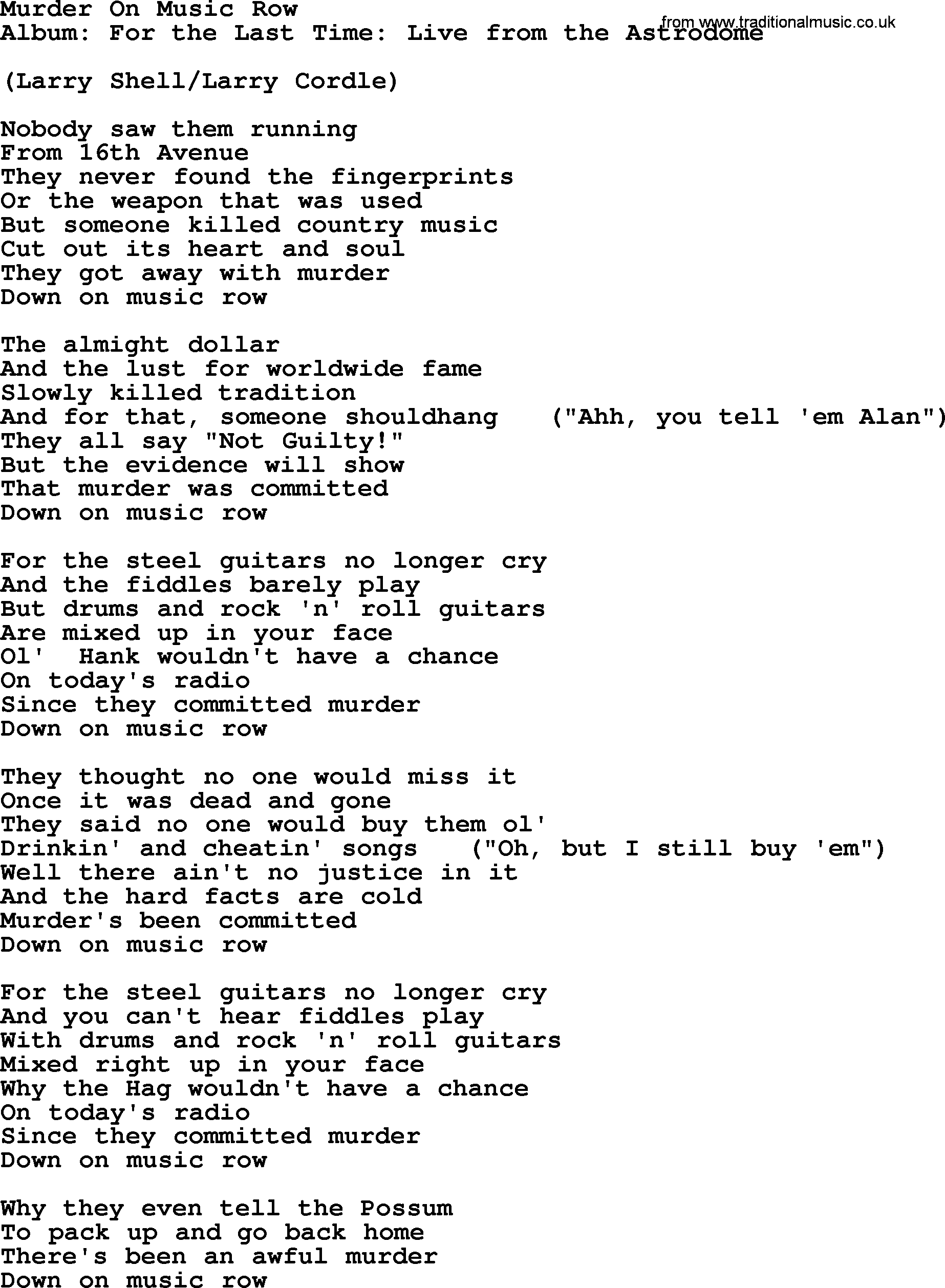 George Strait song: Murder On Music Row, lyrics