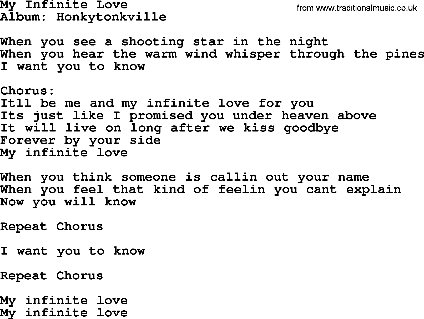 George Strait song: My Infinite Love, lyrics