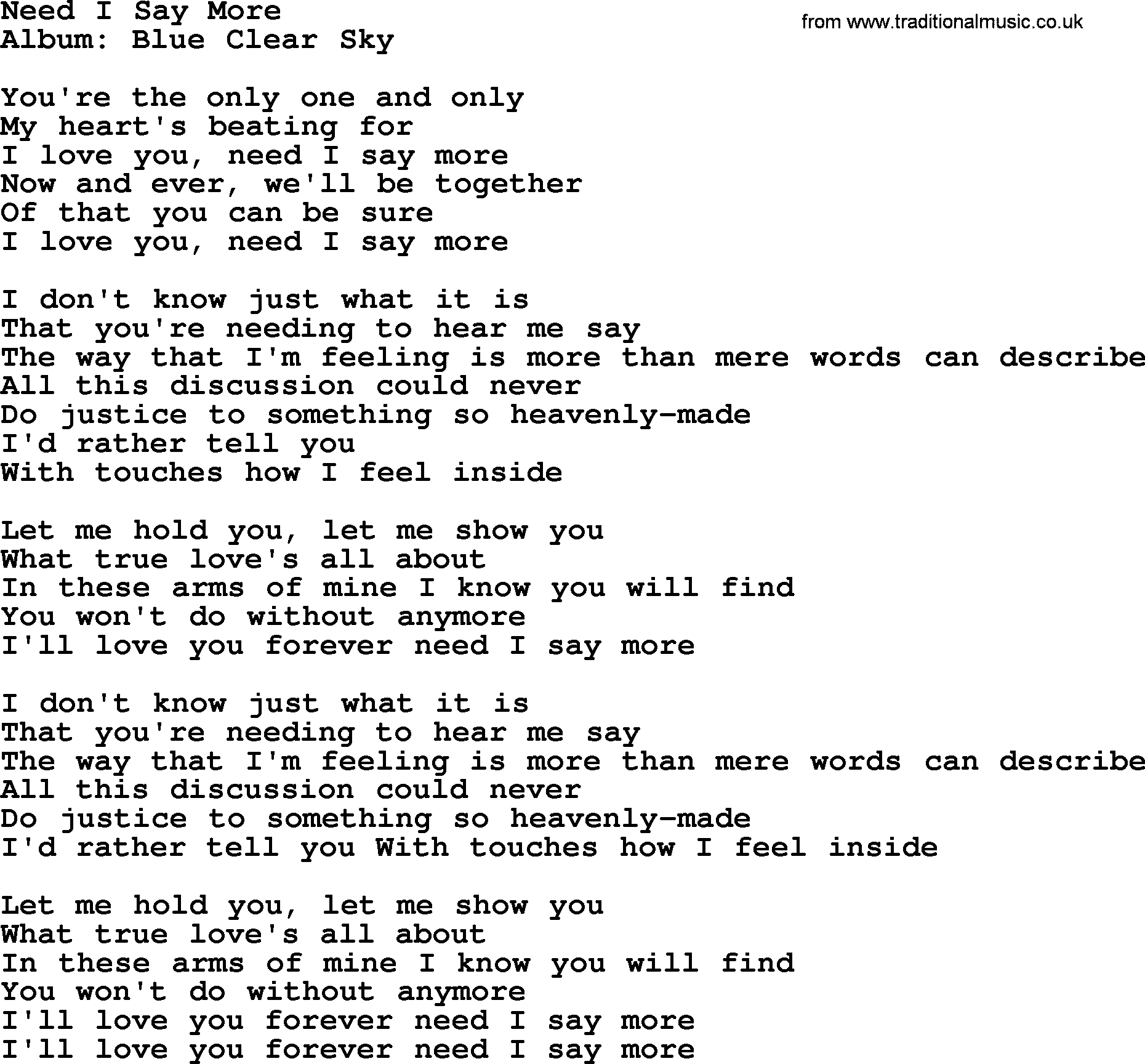 George Strait song: Need I Say More, lyrics