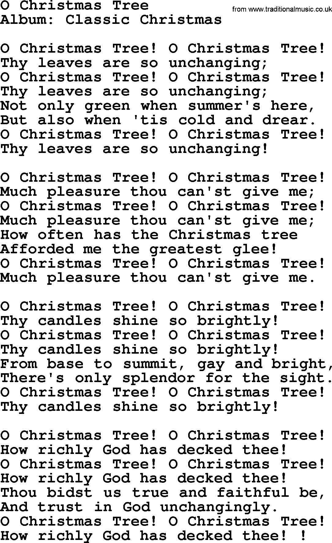 George Strait song: O Christmas Tree, lyrics