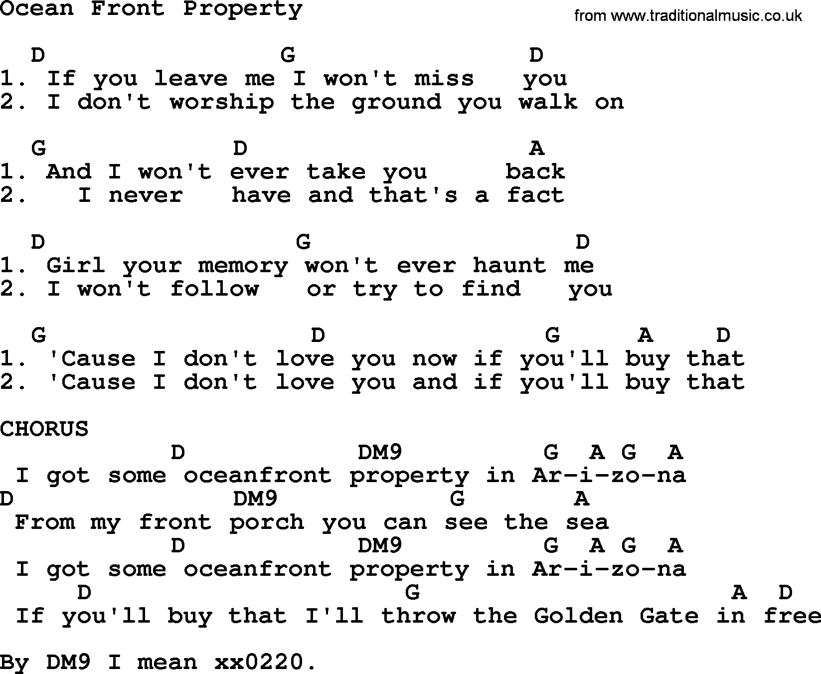 George Strait song: Ocean Front Property, lyrics and chords