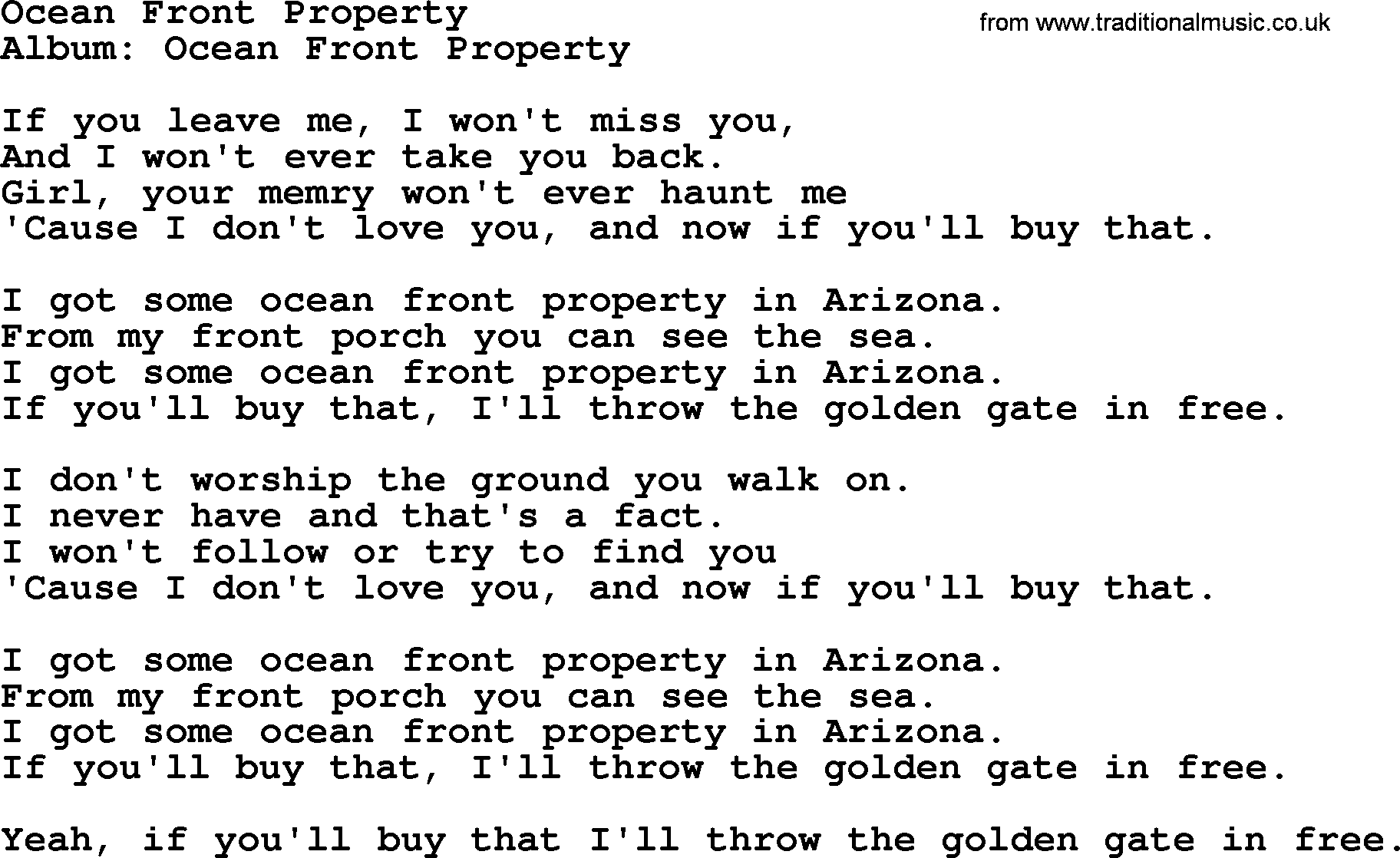 George Strait song: Ocean Front Property, lyrics