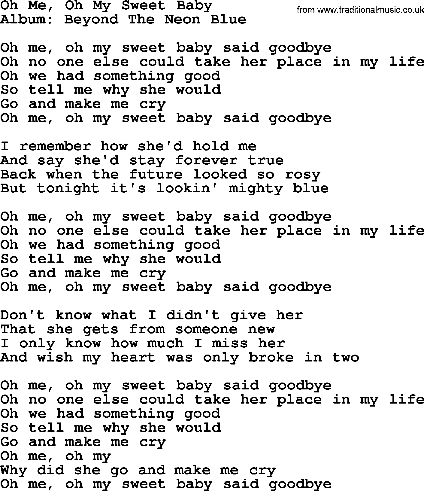 Oh Me, Oh My Sweet Baby, by George Strait - lyrics