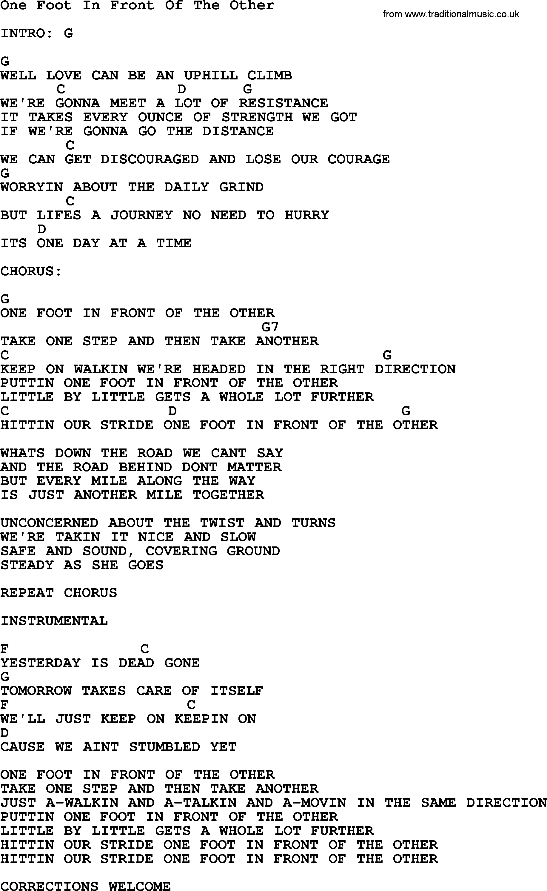 George Strait song: One Foot In Front Of The Other, lyrics and chords