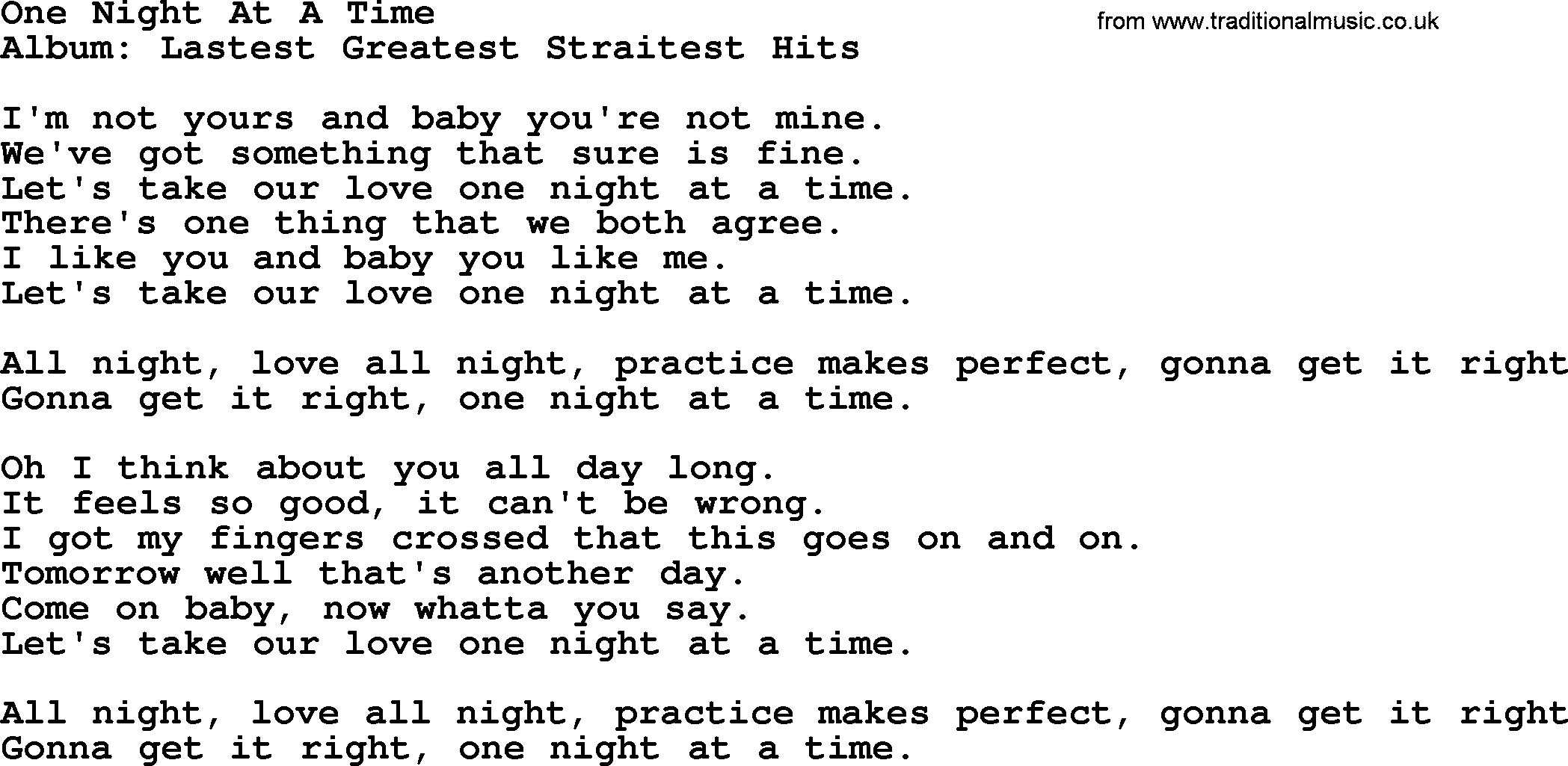 George Strait song: One Night At A Time, lyrics