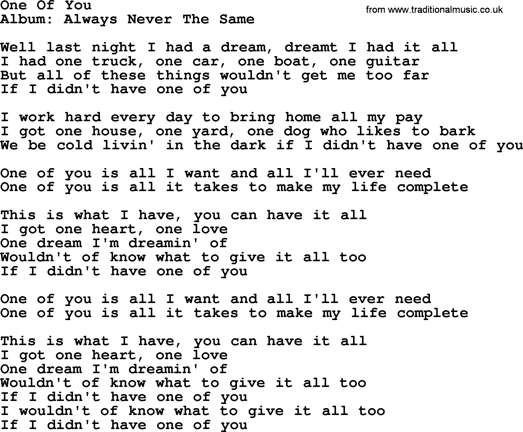 George Strait song: One Of You, lyrics