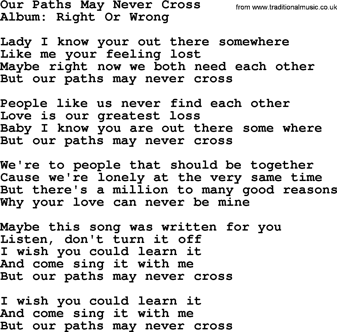 George Strait song: Our Paths May Never Cross, lyrics