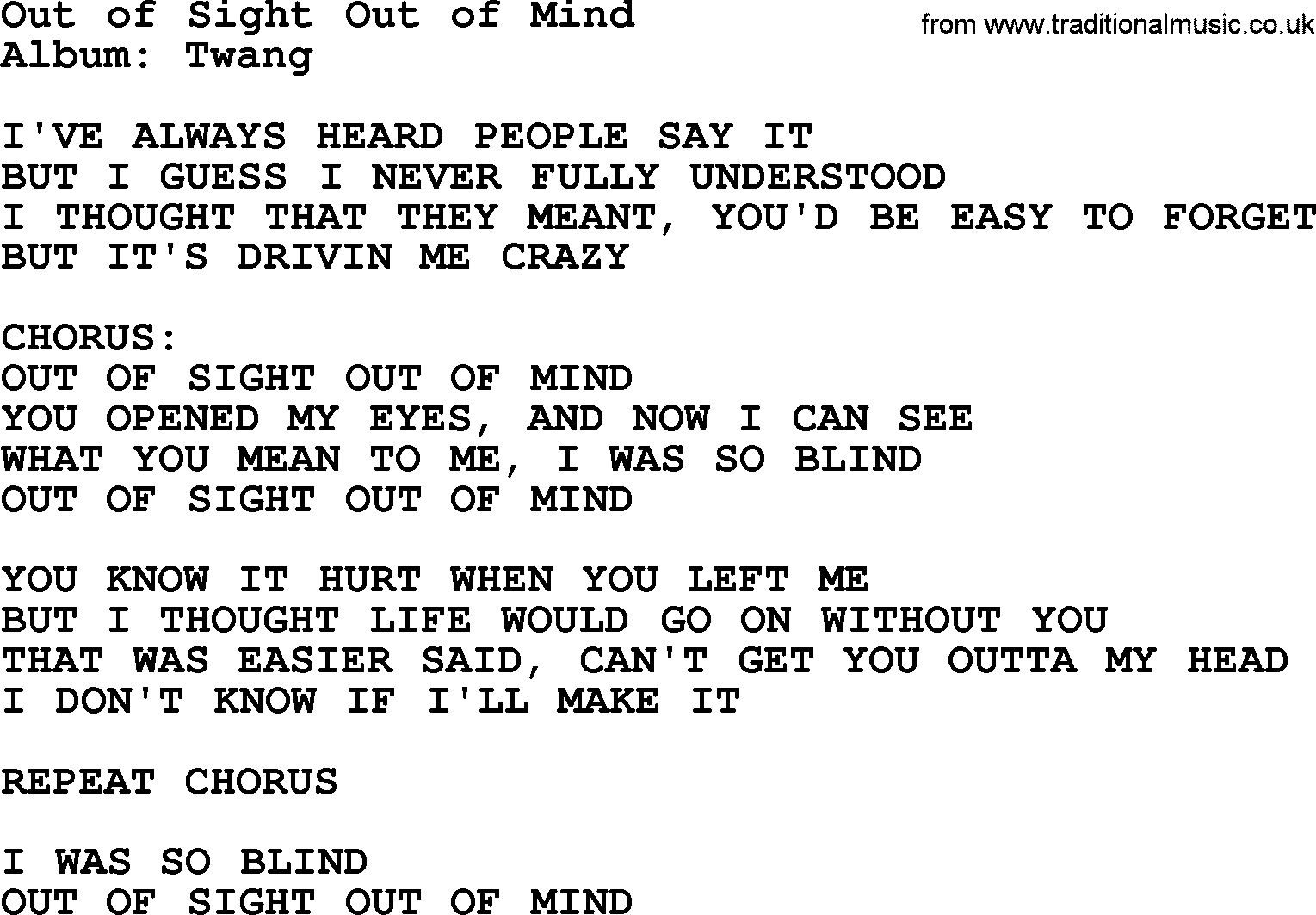 George Strait song: Out of Sight Out of Mind, lyrics