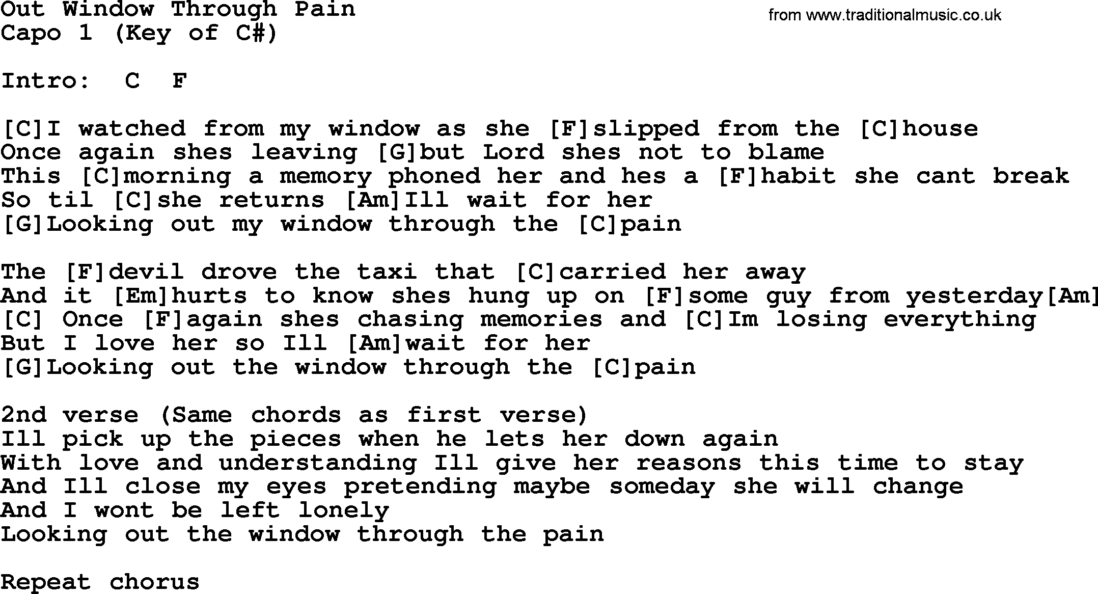 George Strait song: Out Window Through Pain, lyrics and chords
