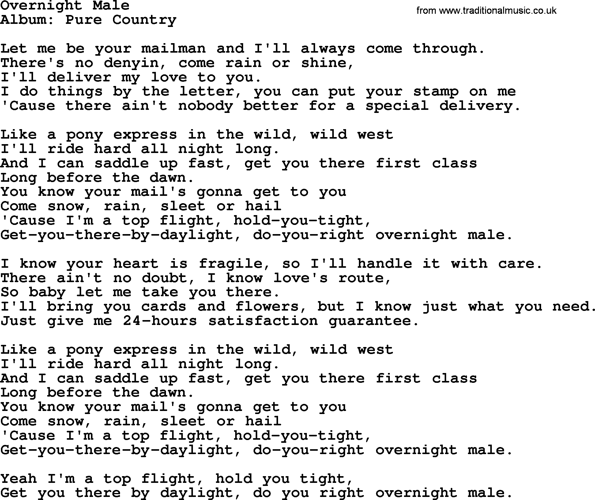 George Strait song: Overnight Male, lyrics