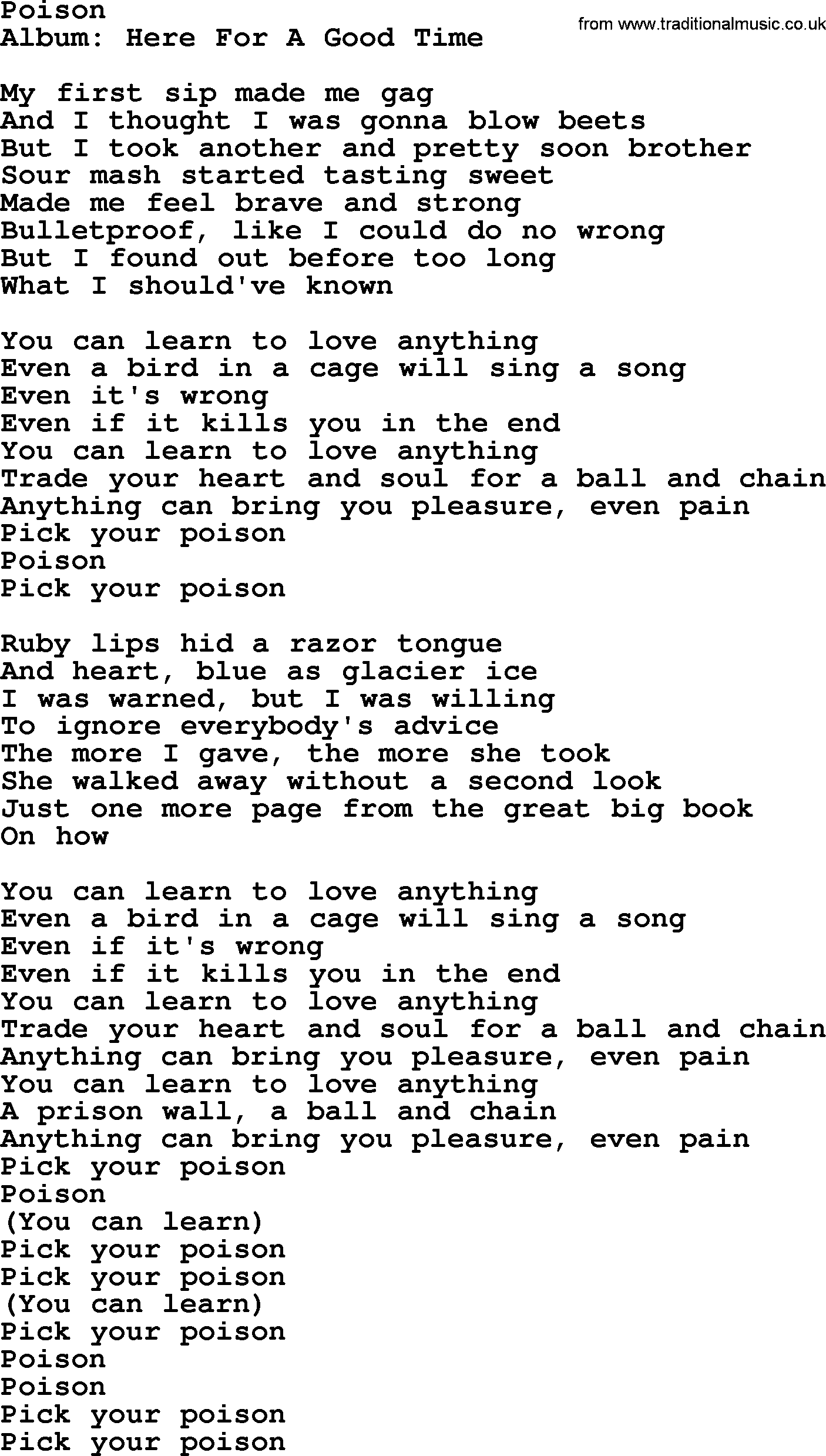 George Strait song: Poison, lyrics