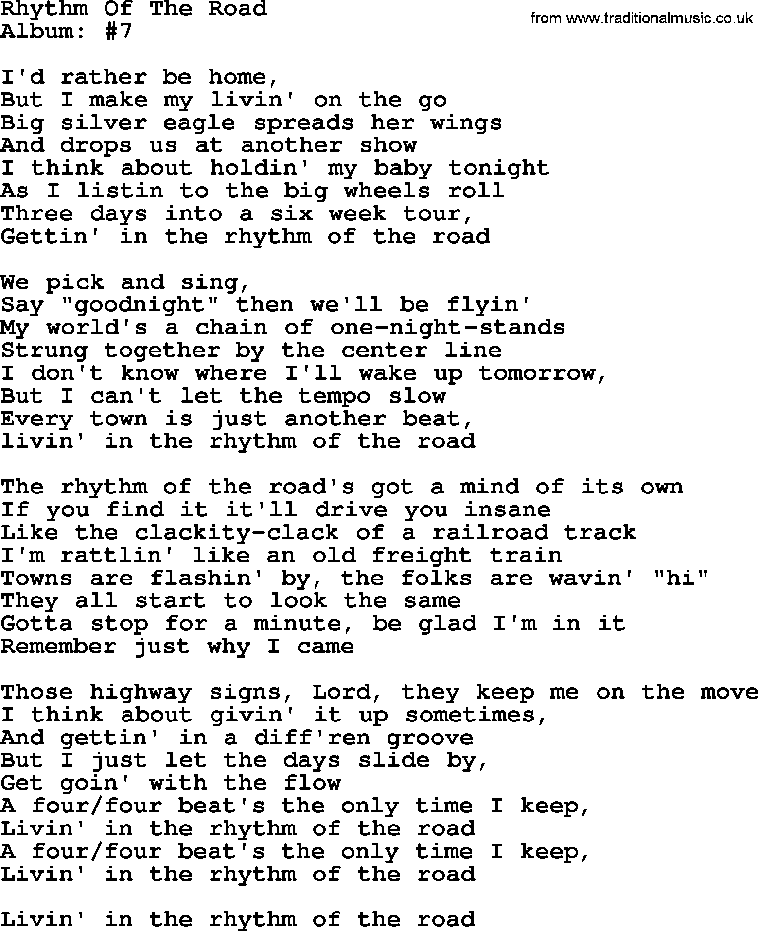 George Strait song: Rhythm Of The Road, lyrics