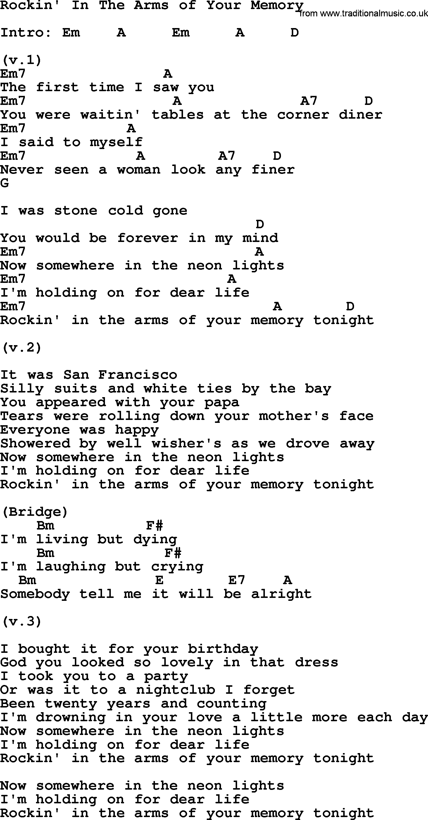 George Strait song: Rockin' In The Arms of Your Memory, lyrics and chords