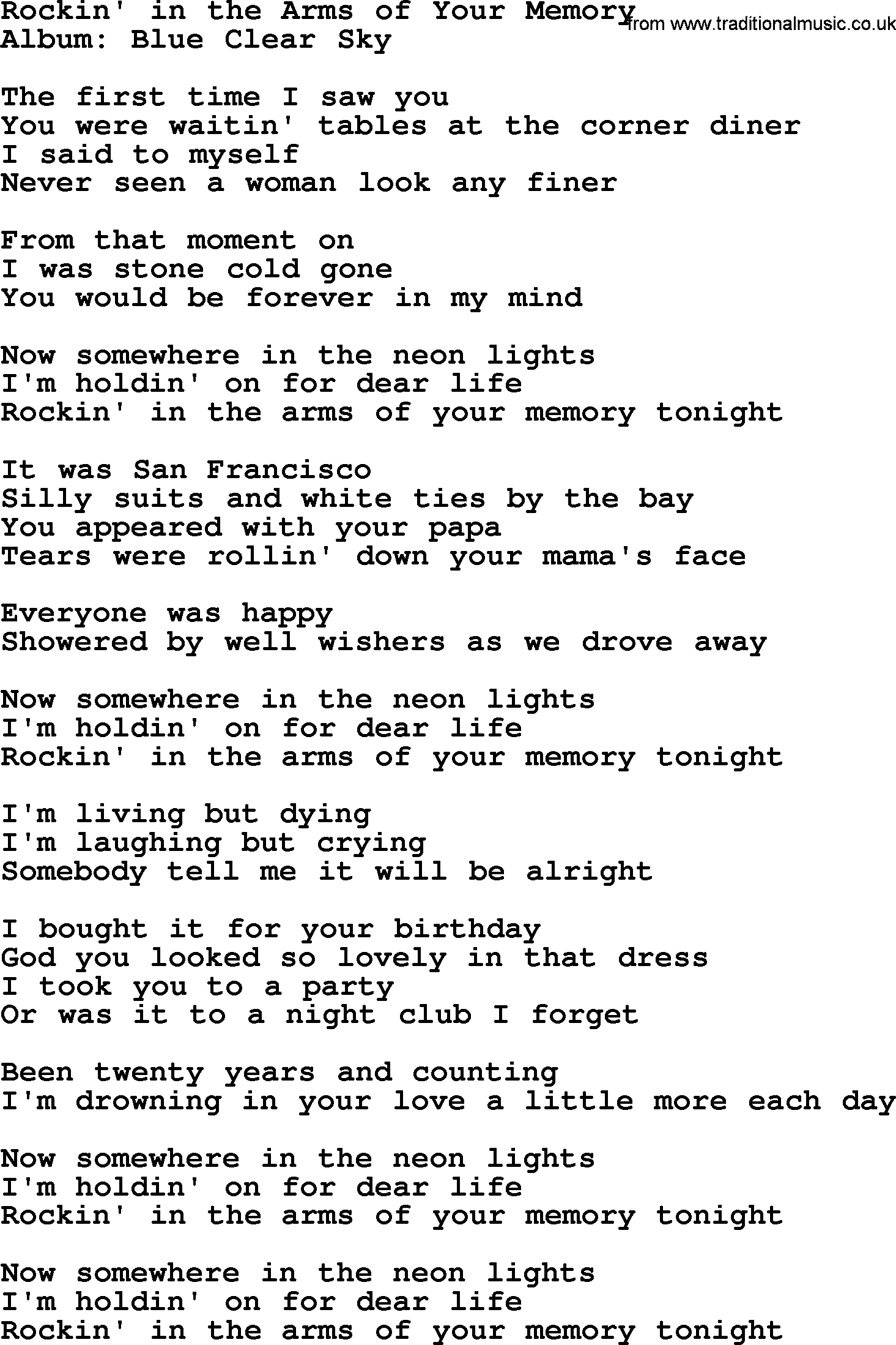 George Strait song: Rockin' in the Arms of Your Memory, lyrics