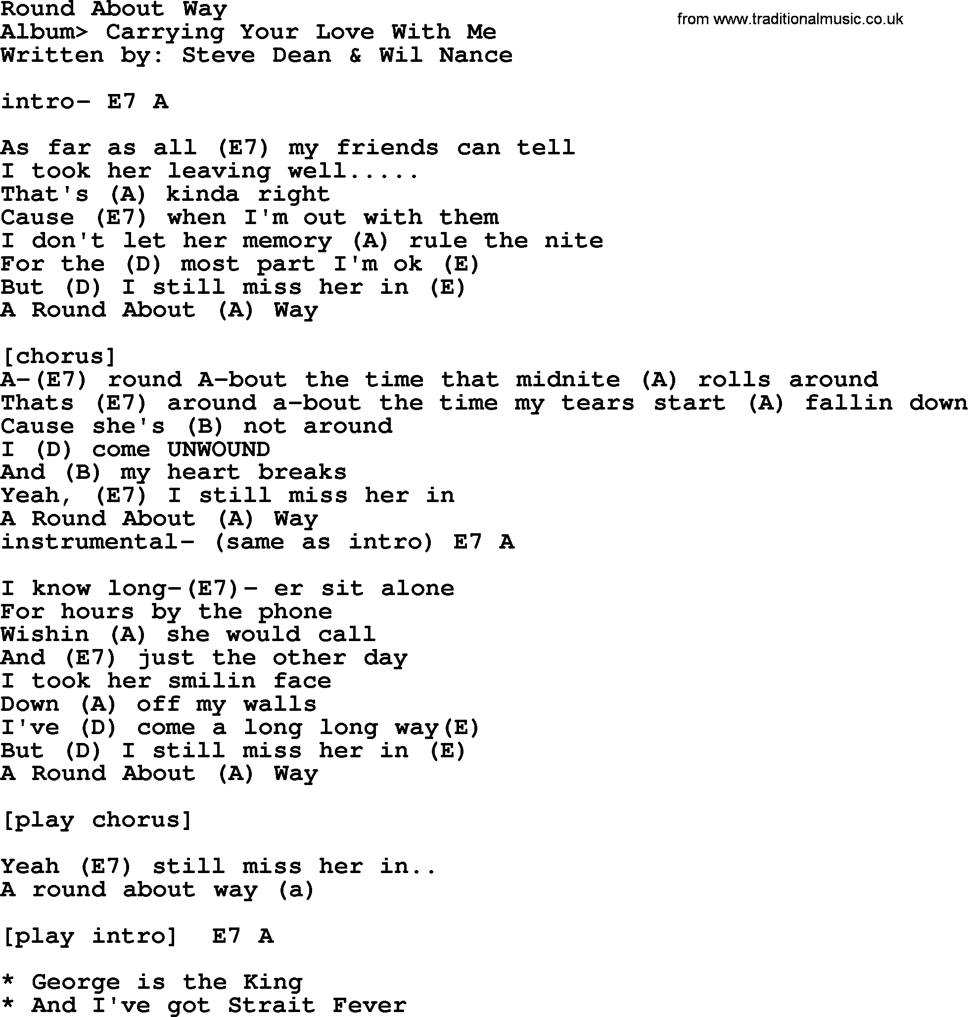 George Strait song: Round About Way, lyrics and chords