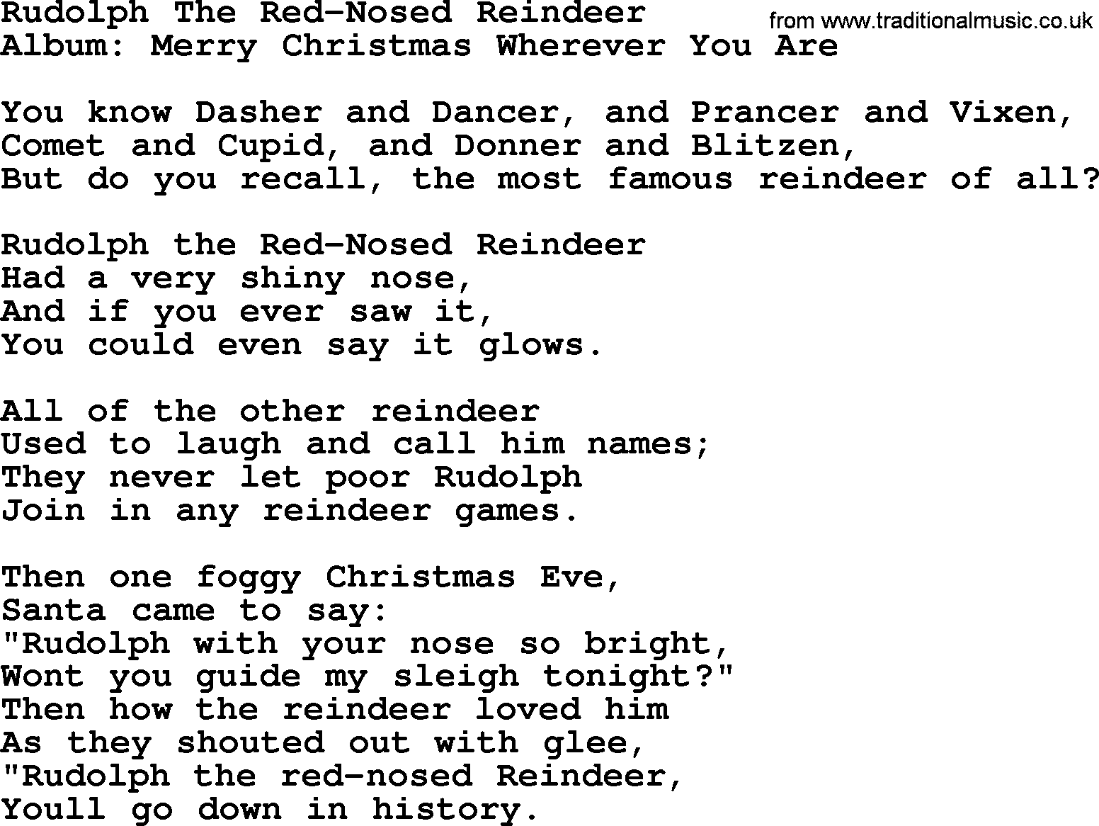 Rudolph The RedNosed Reindeer, by Strait lyrics