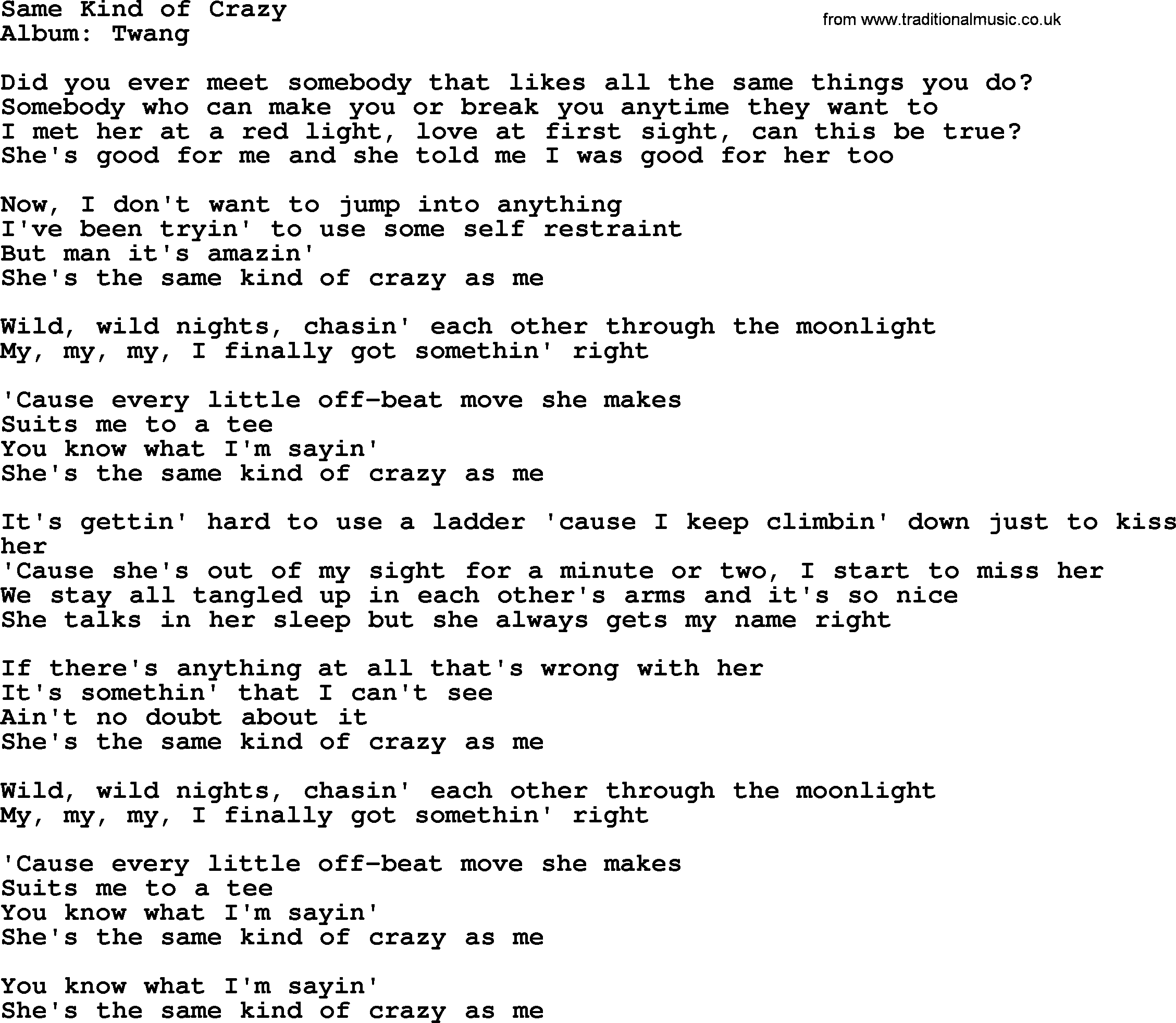 George Strait song: Same Kind of Crazy, lyrics