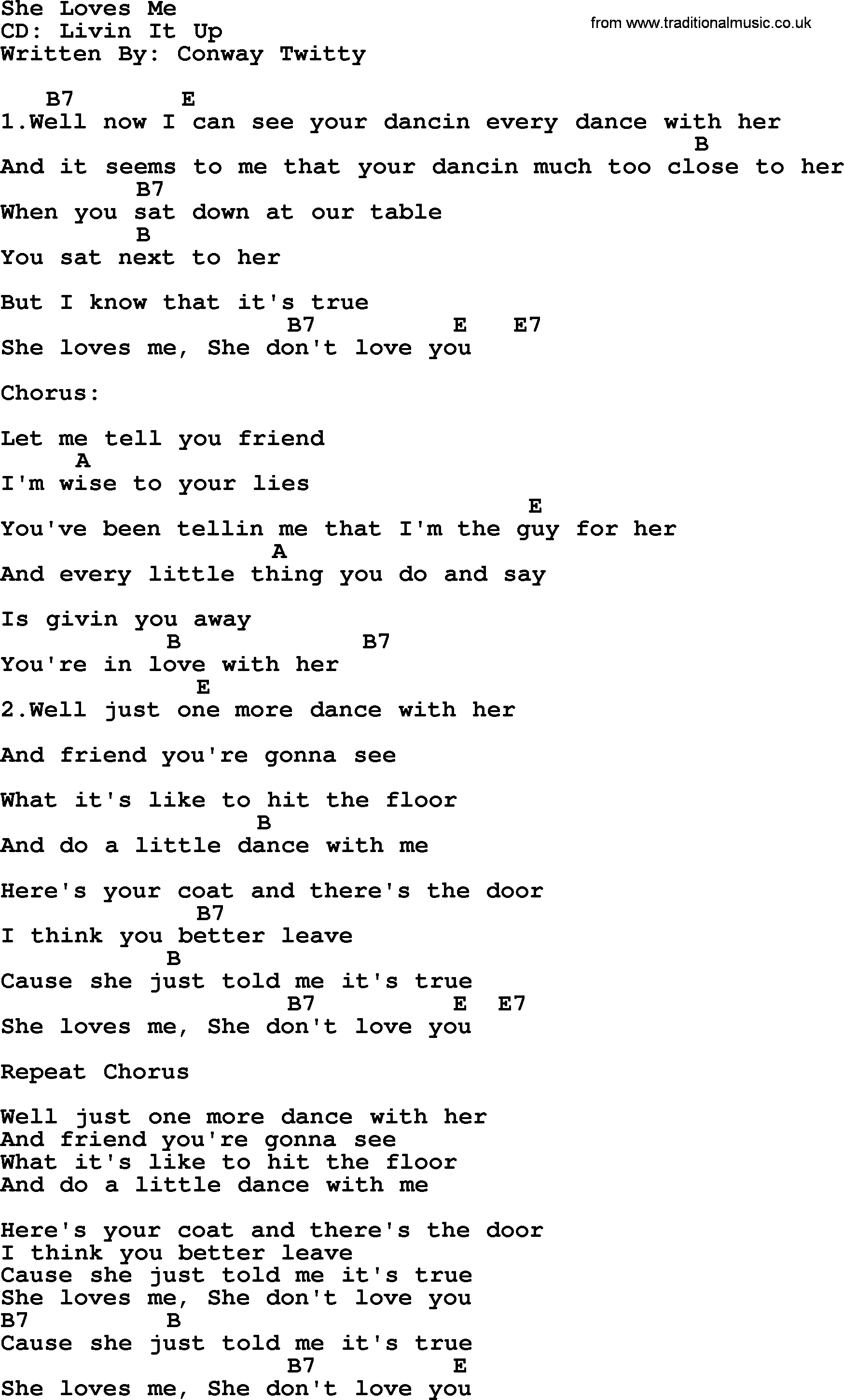 George Strait song: She Loves Me, lyrics and chords