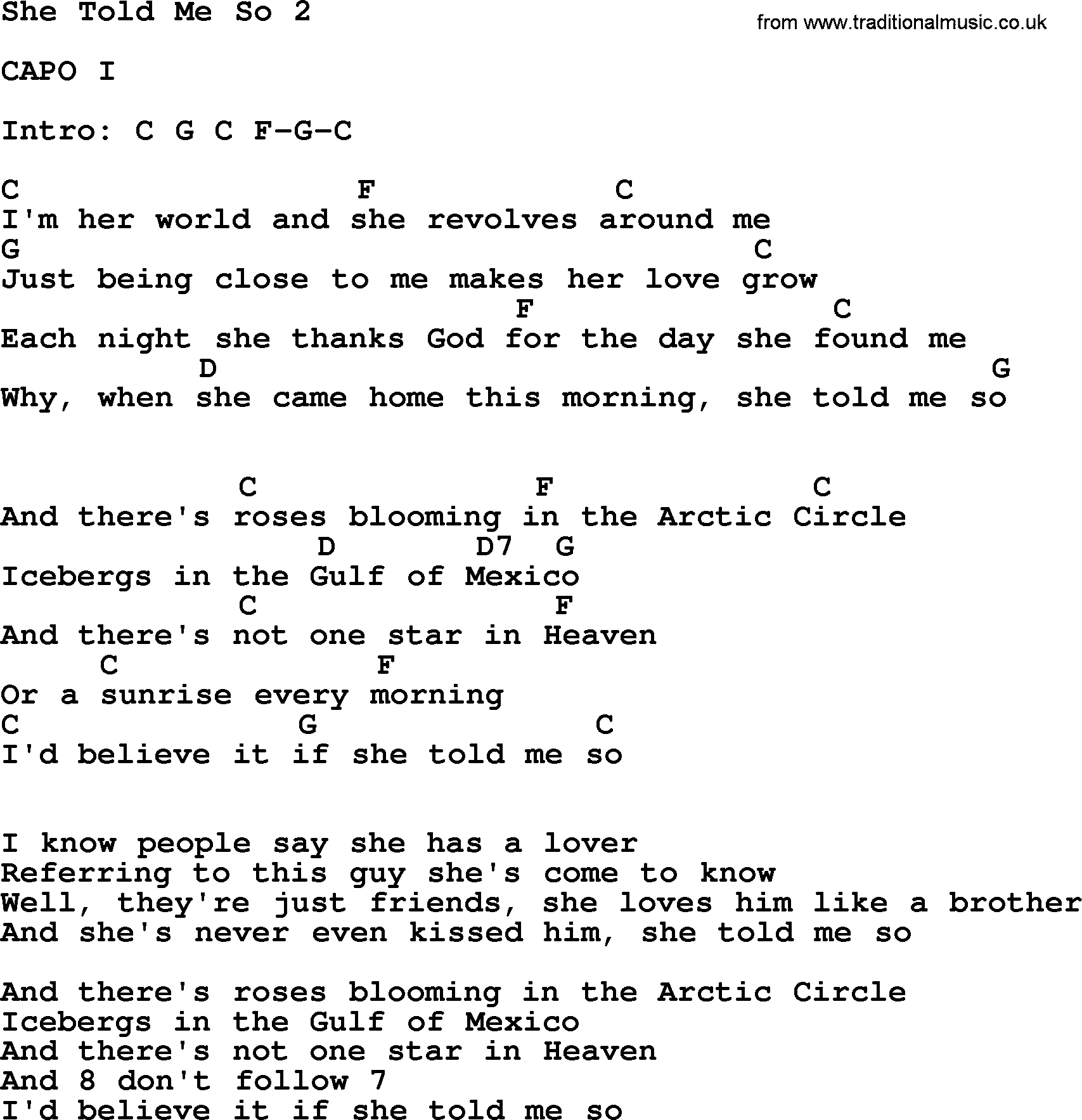 George Strait song: She Told Me So 2, lyrics and chords