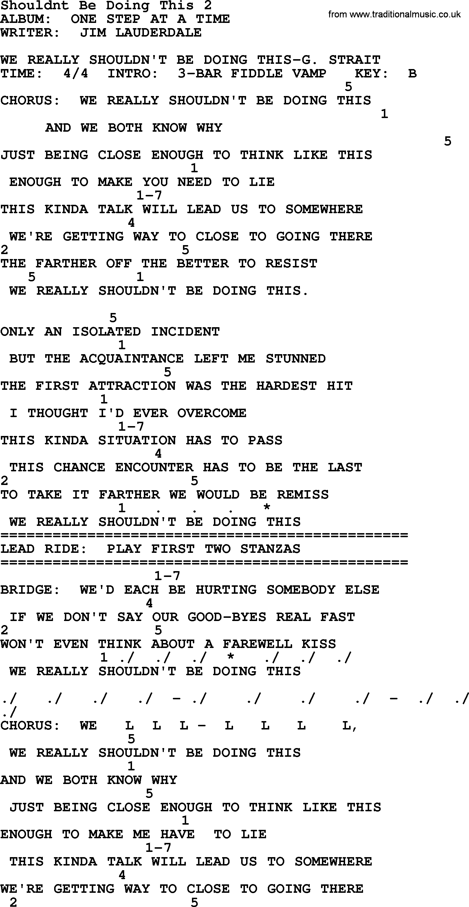 George Strait song: Shouldnt Be Doing This 2, lyrics and chords