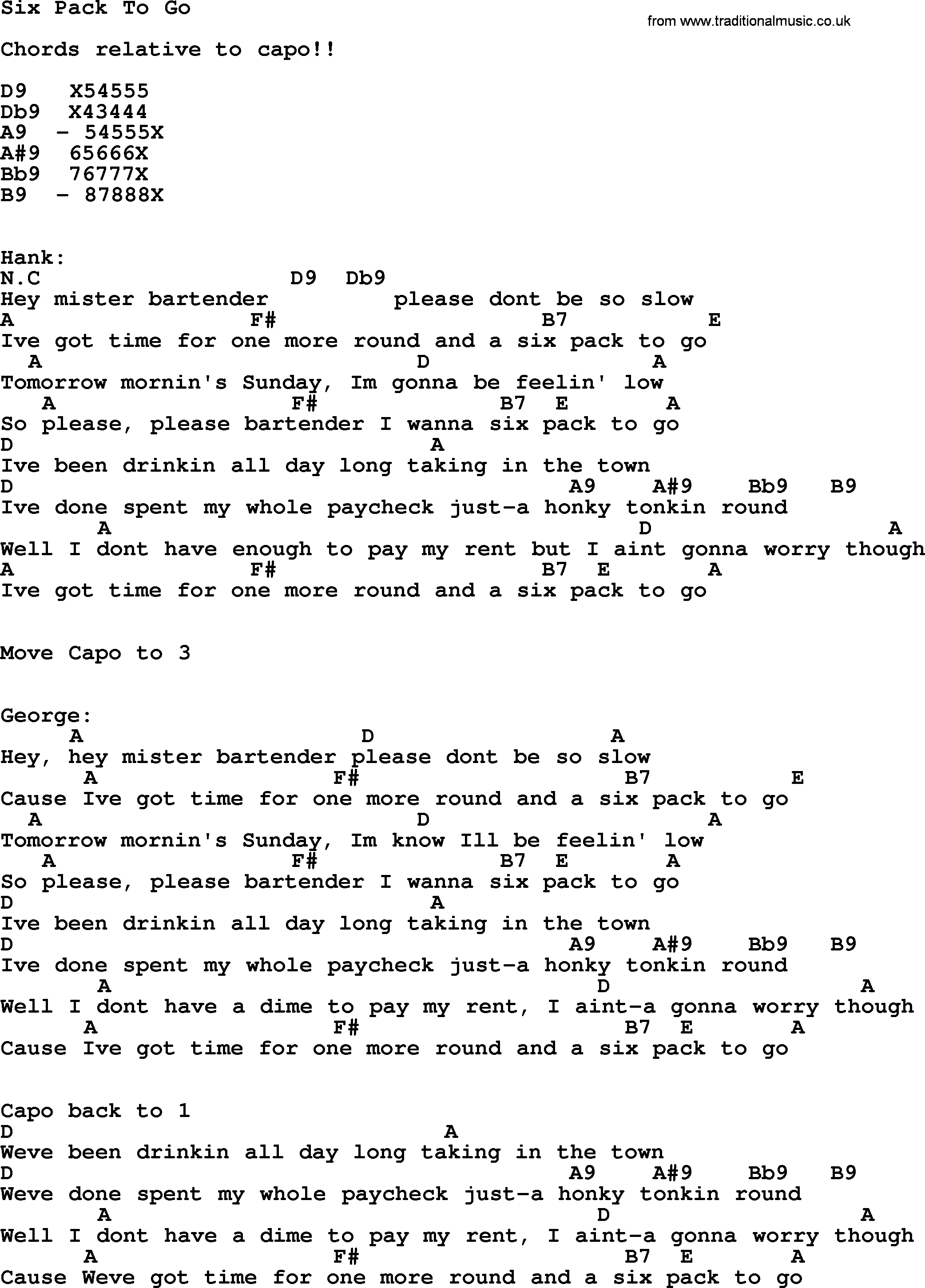 George Strait song: Six Pack To Go, lyrics and chords