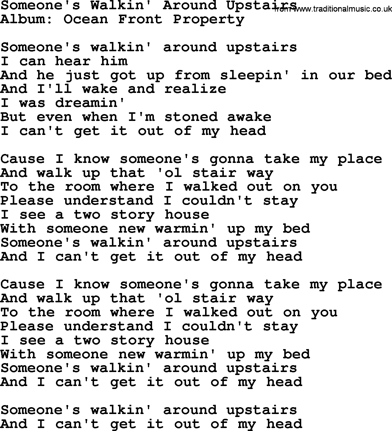 George Strait song: Someone's Walkin' Around Upstairs, lyrics
