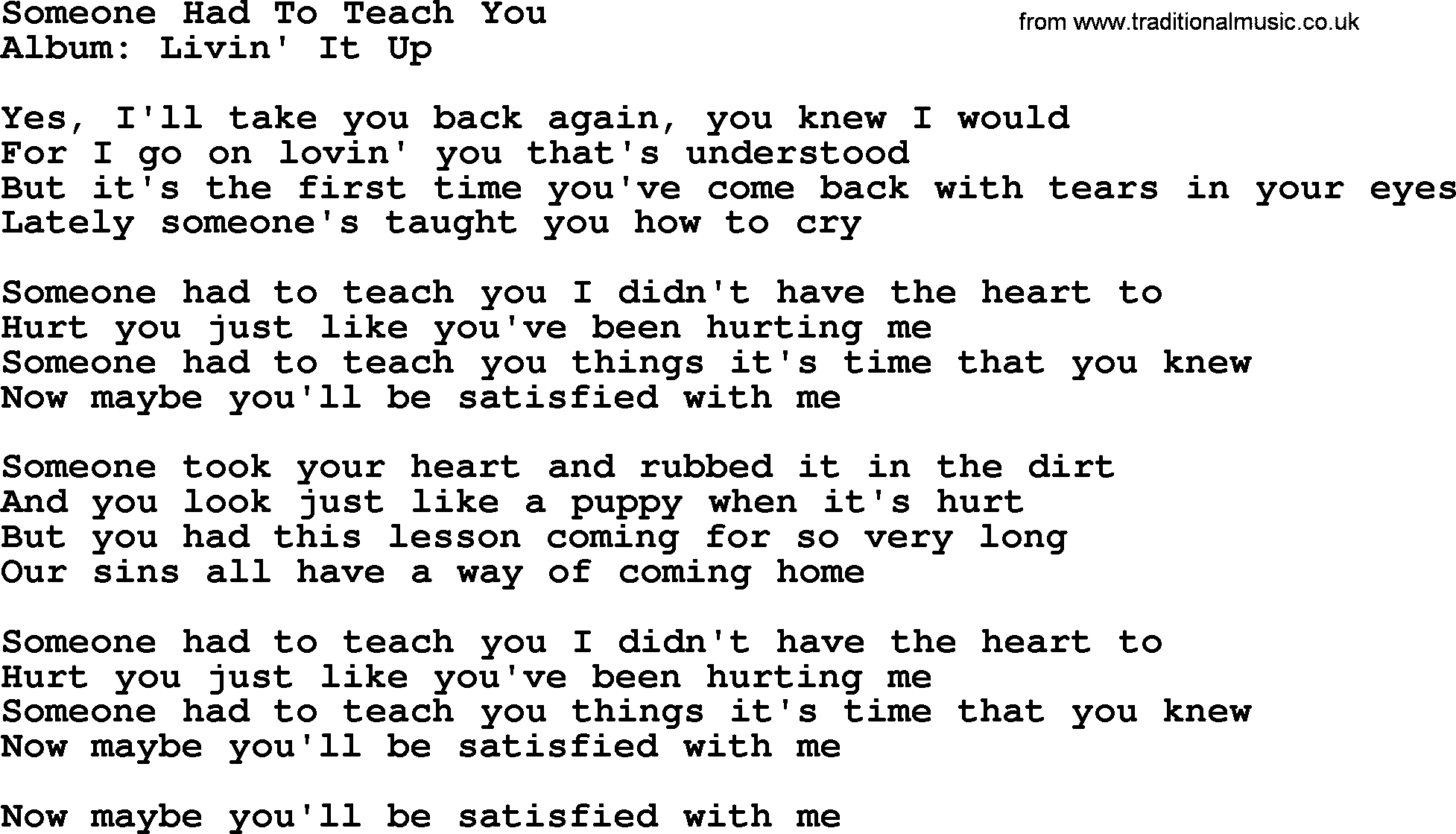 George Strait song: Someone Had To Teach You, lyrics