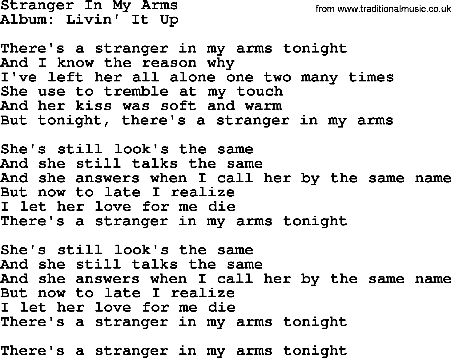 George Strait song: Stranger In My Arms, lyrics
