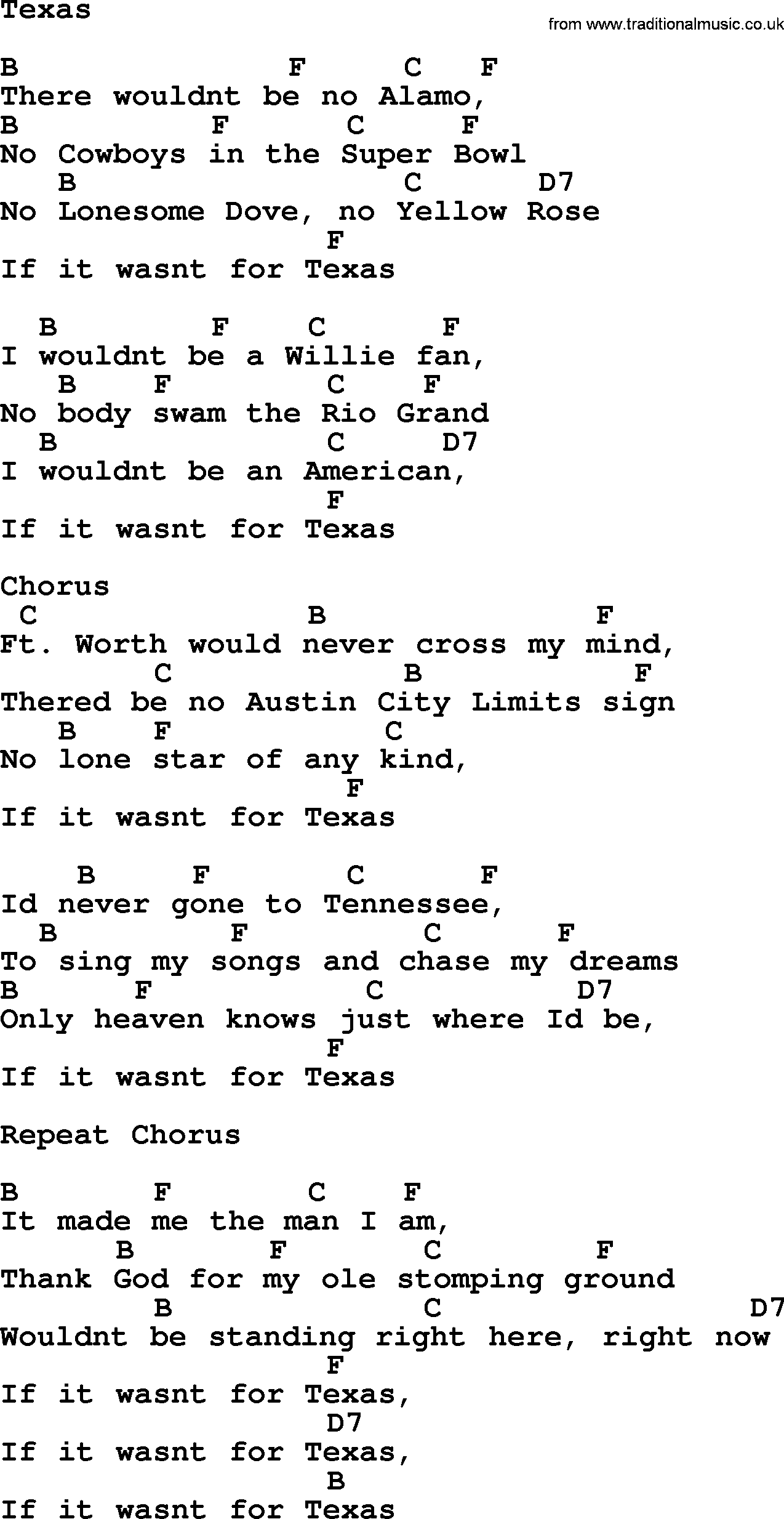 George Strait song: Texas, lyrics and chords