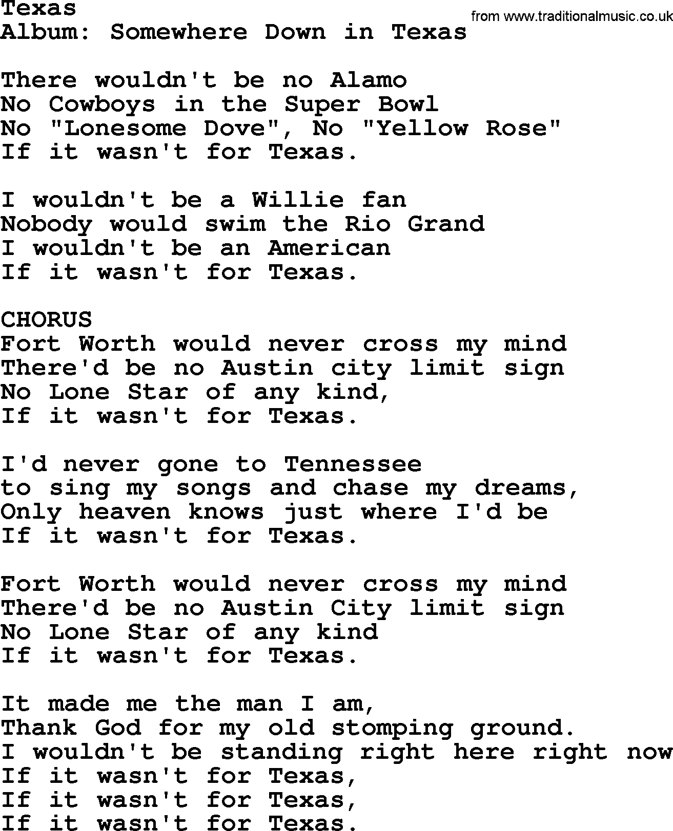 George Strait song: Texas, lyrics