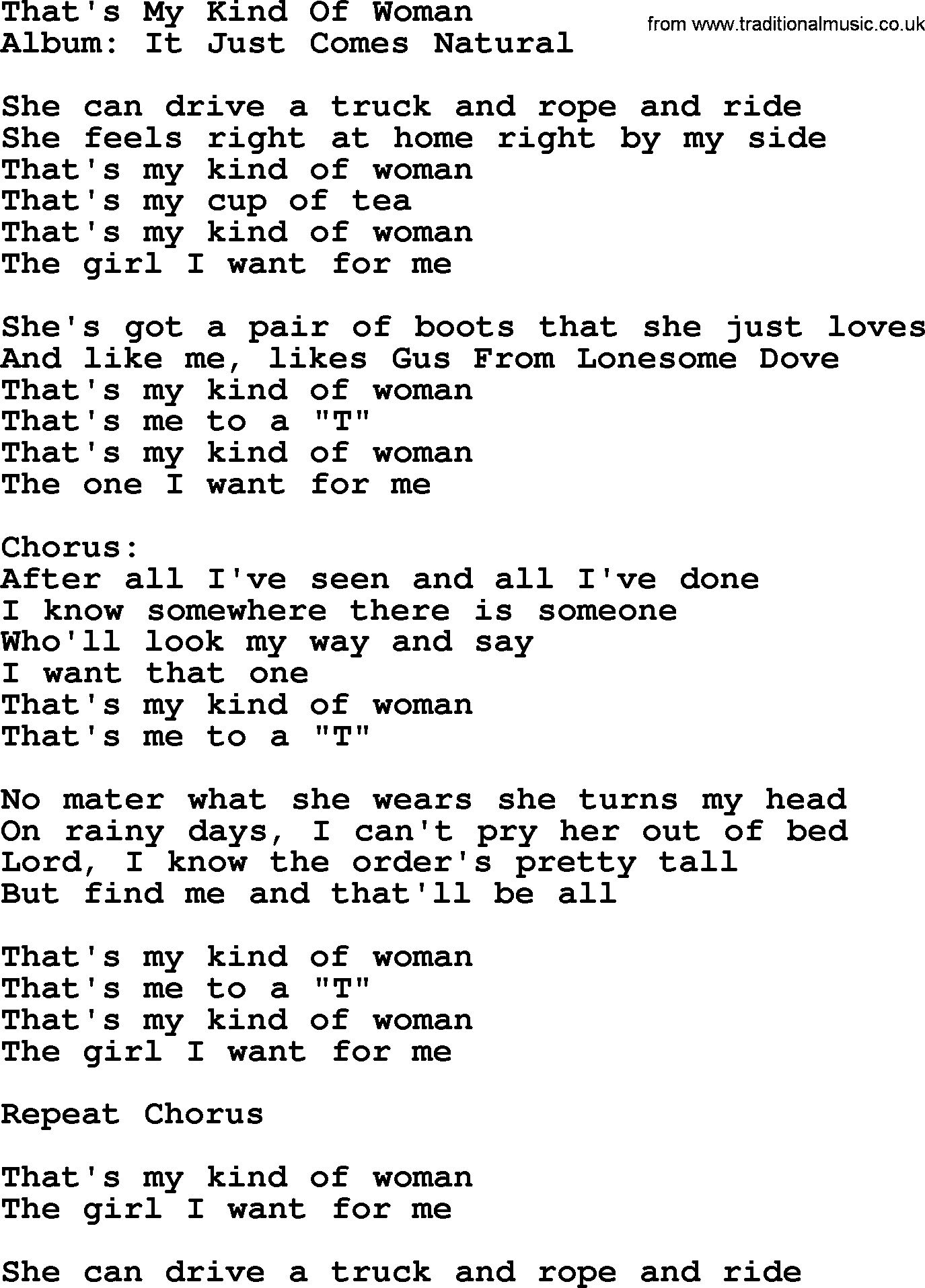George Strait song: That's My Kind Of Woman, lyrics