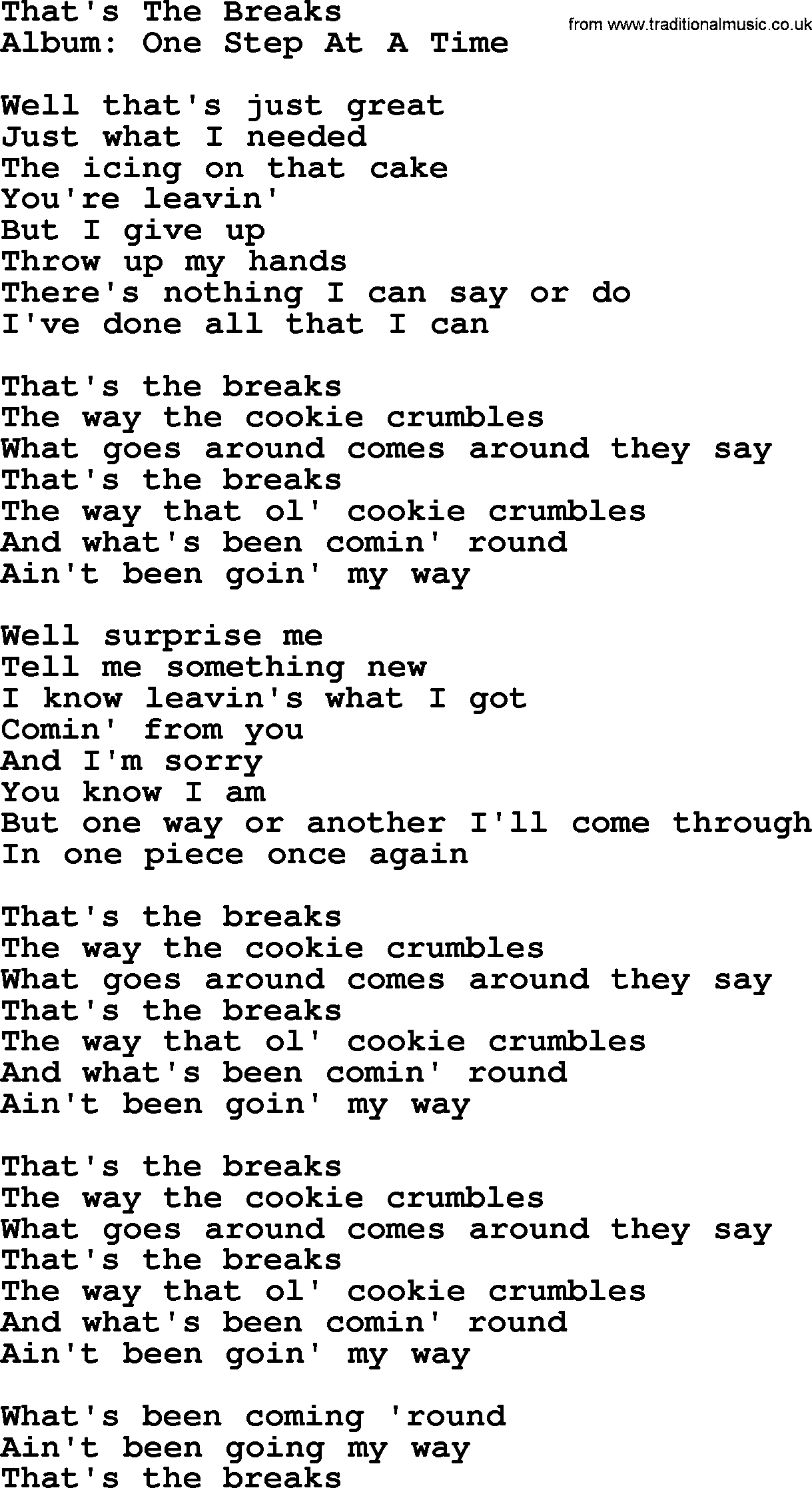 George Strait song: That's The Breaks, lyrics