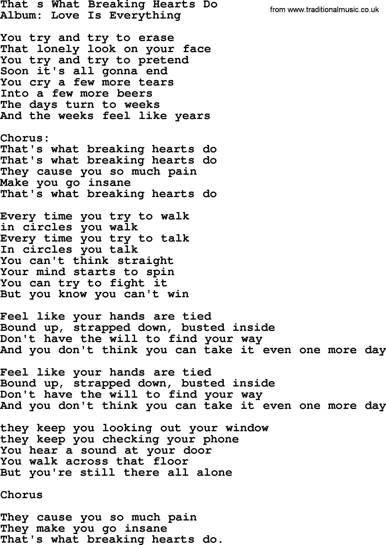 George Strait song: That s What Breaking Hearts Do, lyrics
