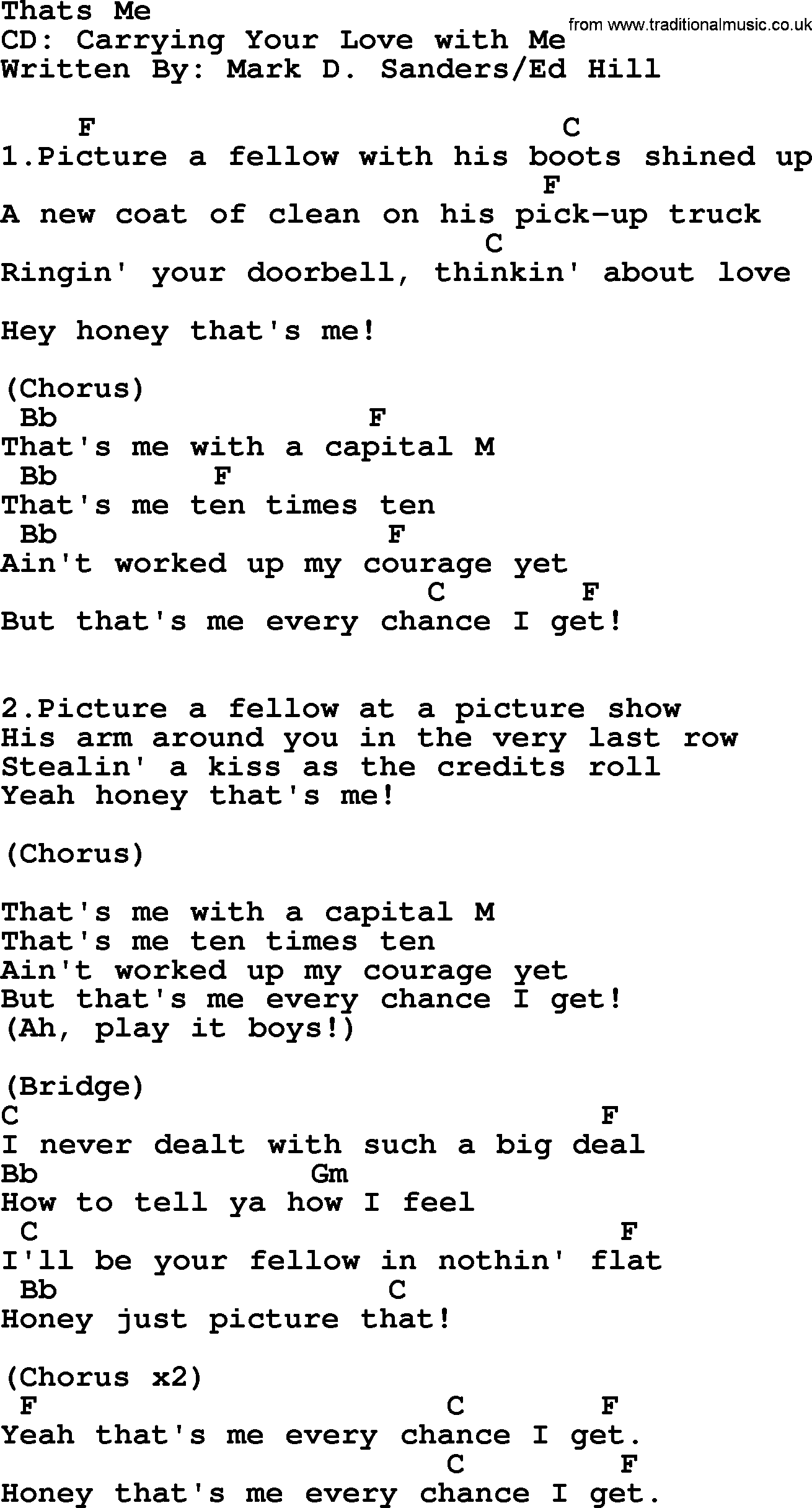 George Strait song: Thats Me, lyrics and chords