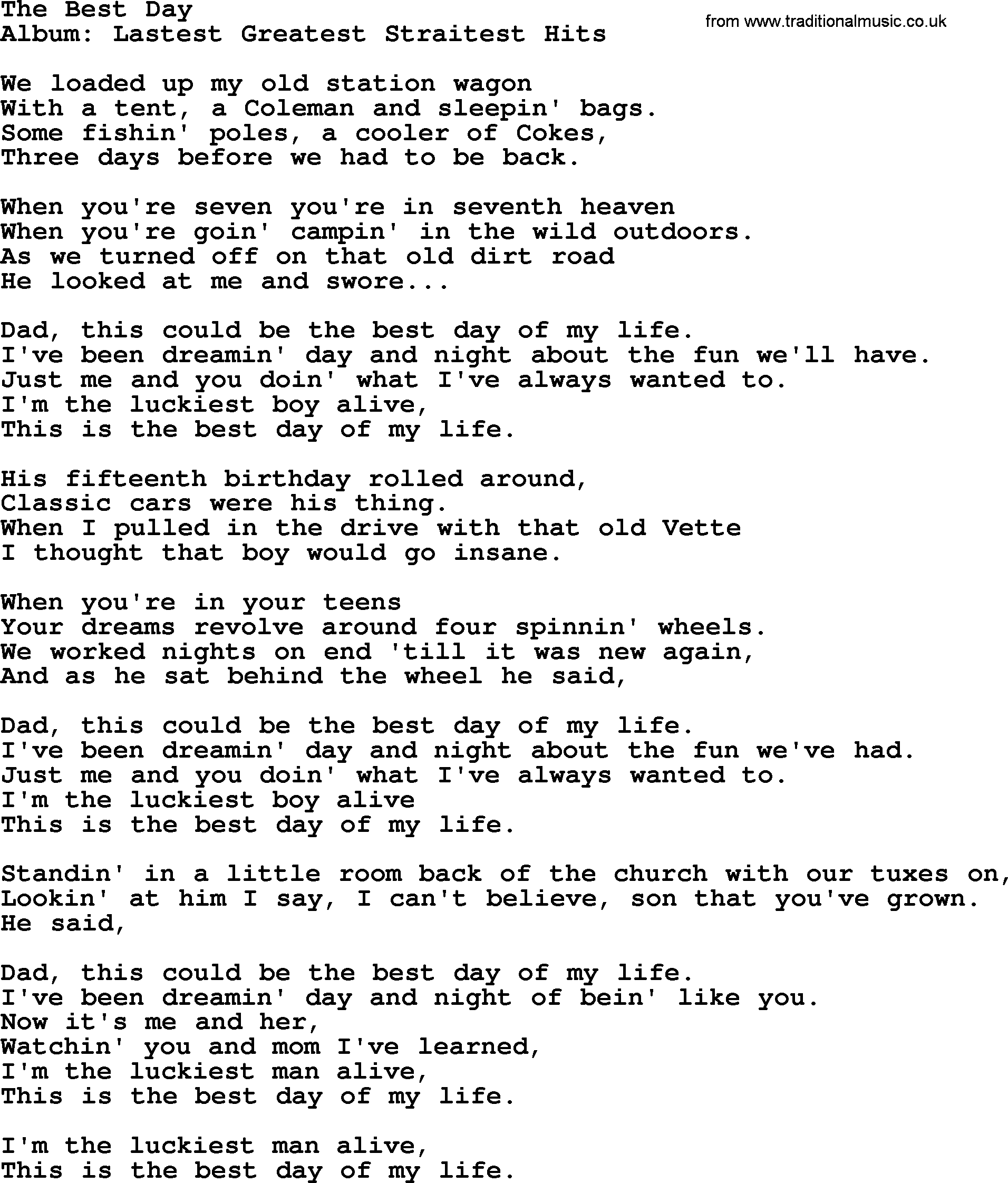 George Strait song: The Best Day, lyrics