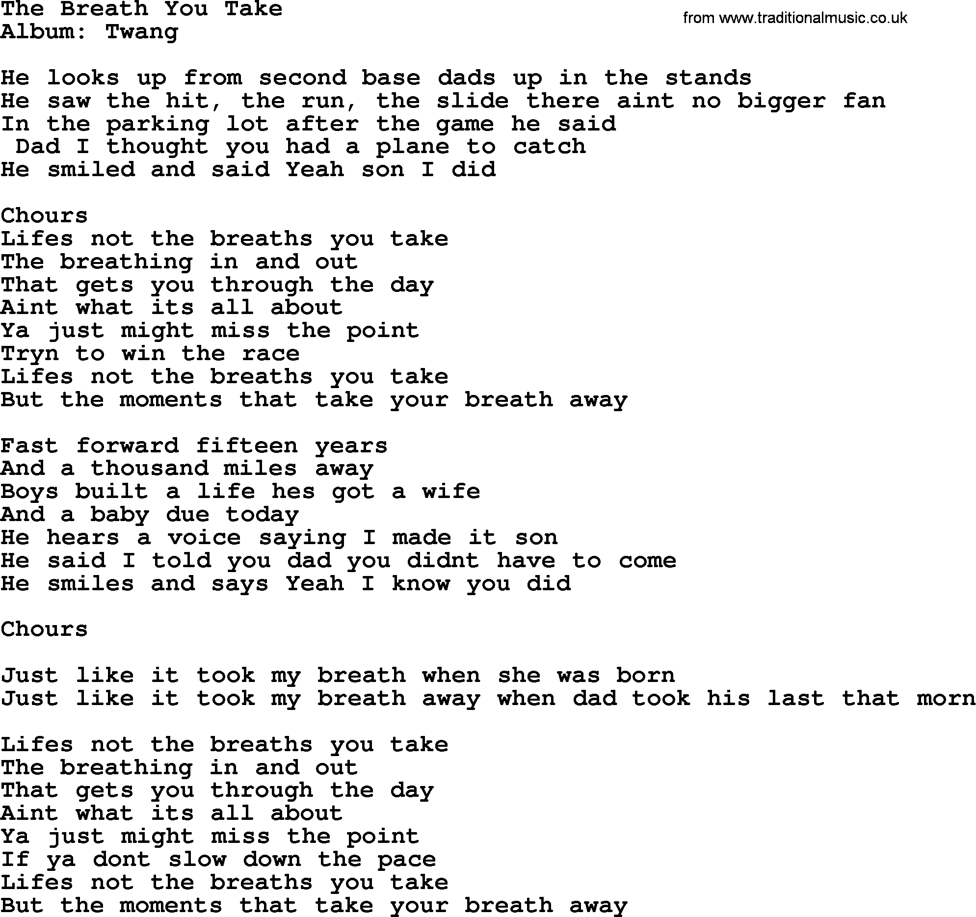 George Strait song: The Breath You Take, lyrics