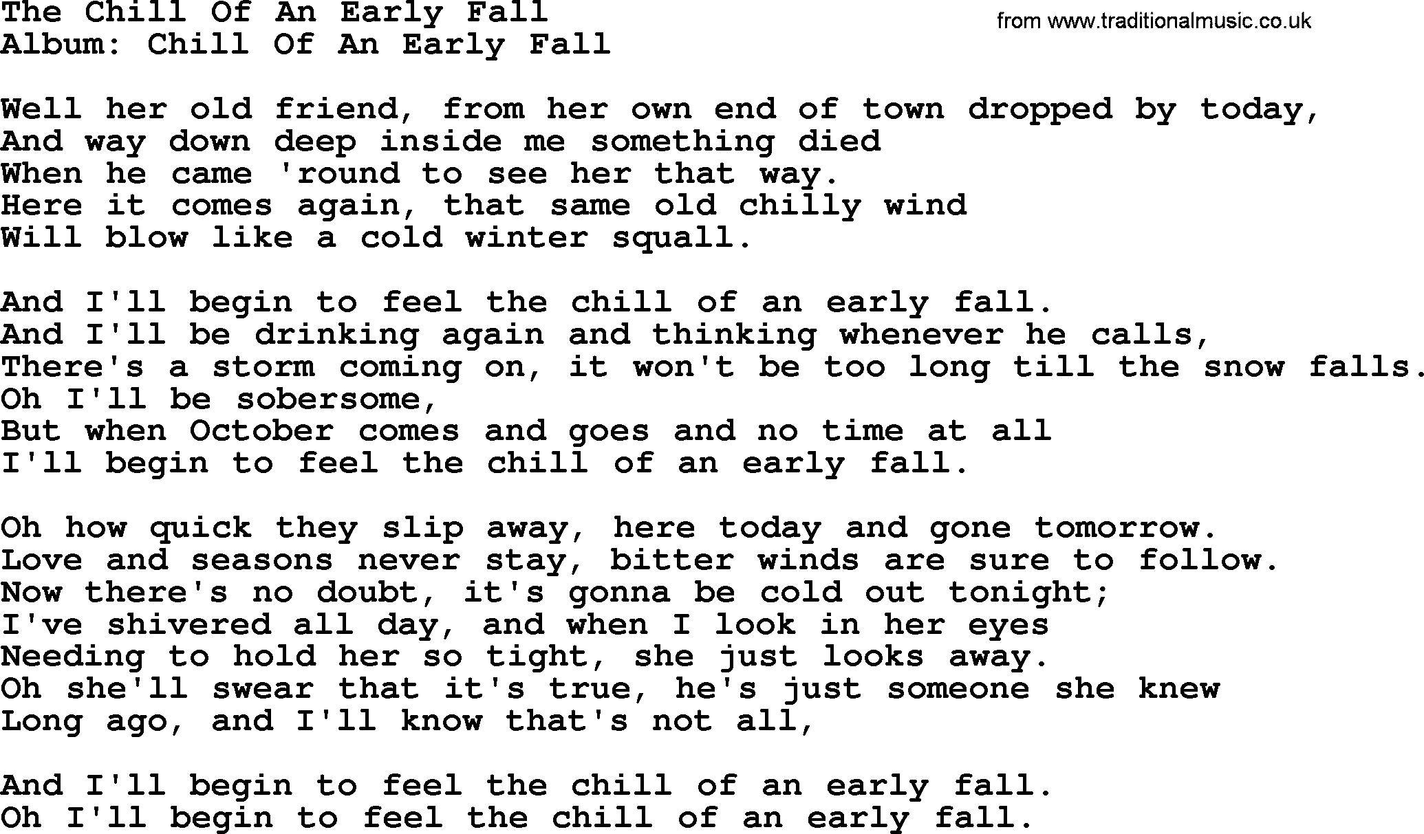George Strait song: The Chill Of An Early Fall, lyrics